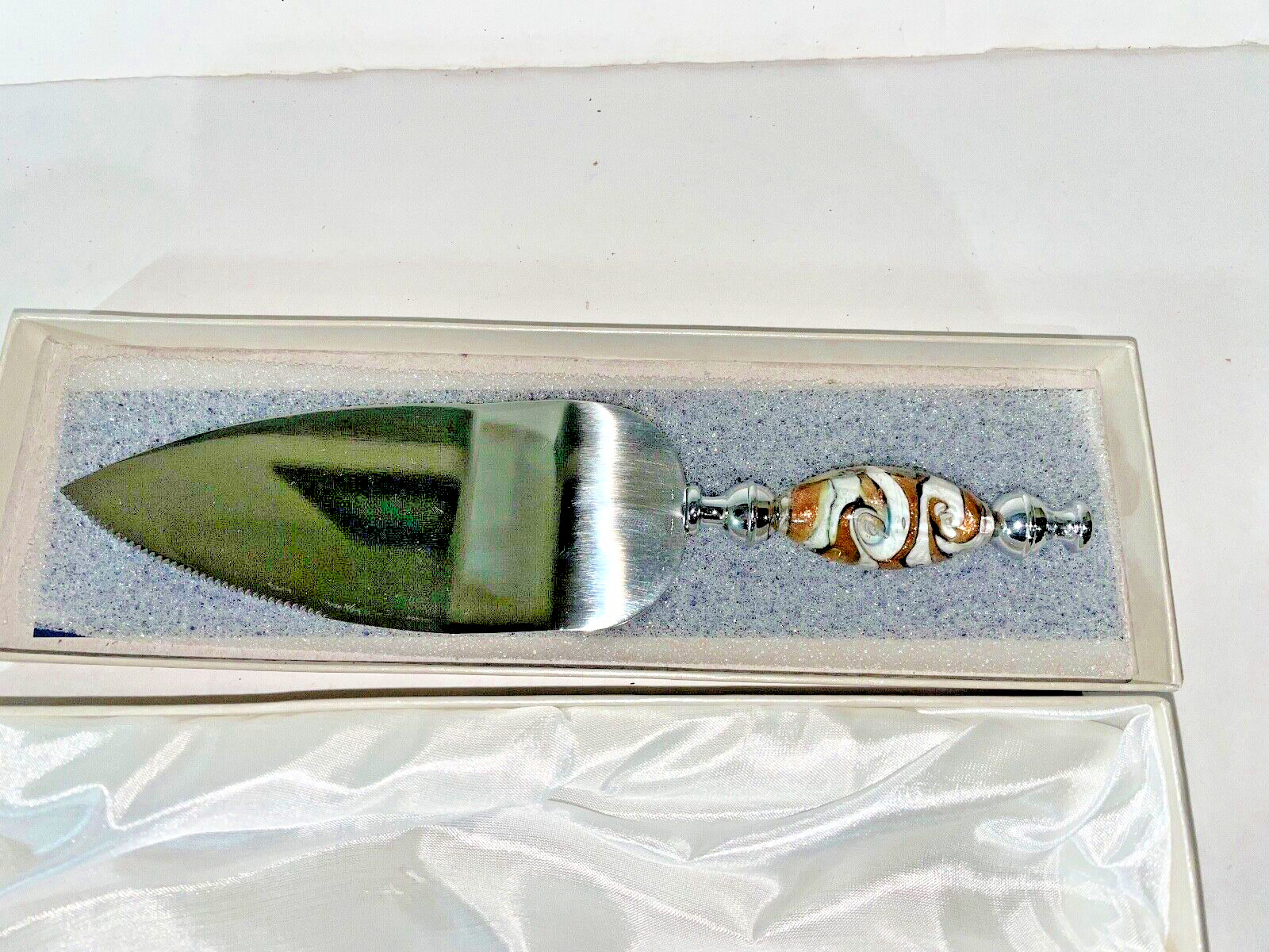 Murano Art Italian Glass Handled 9" Cake Server Deco Collection MIB