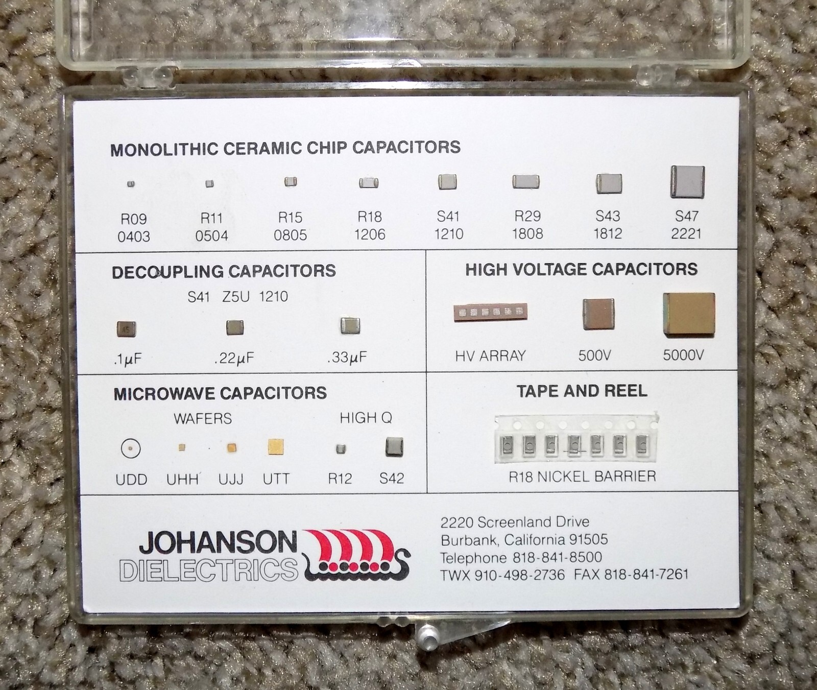 Johanson Dielectrics Surface Mount Chip & Microwave Capacitors Sales Sample