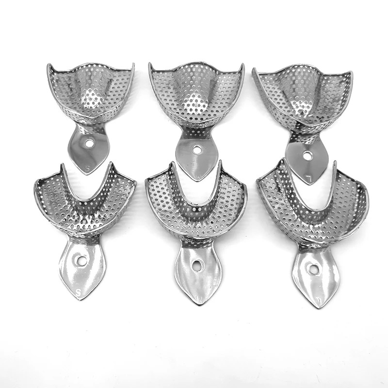 6PCS/SET Dental Impression Trays Stainless Steel Upper and Lower Autoclavable Te
