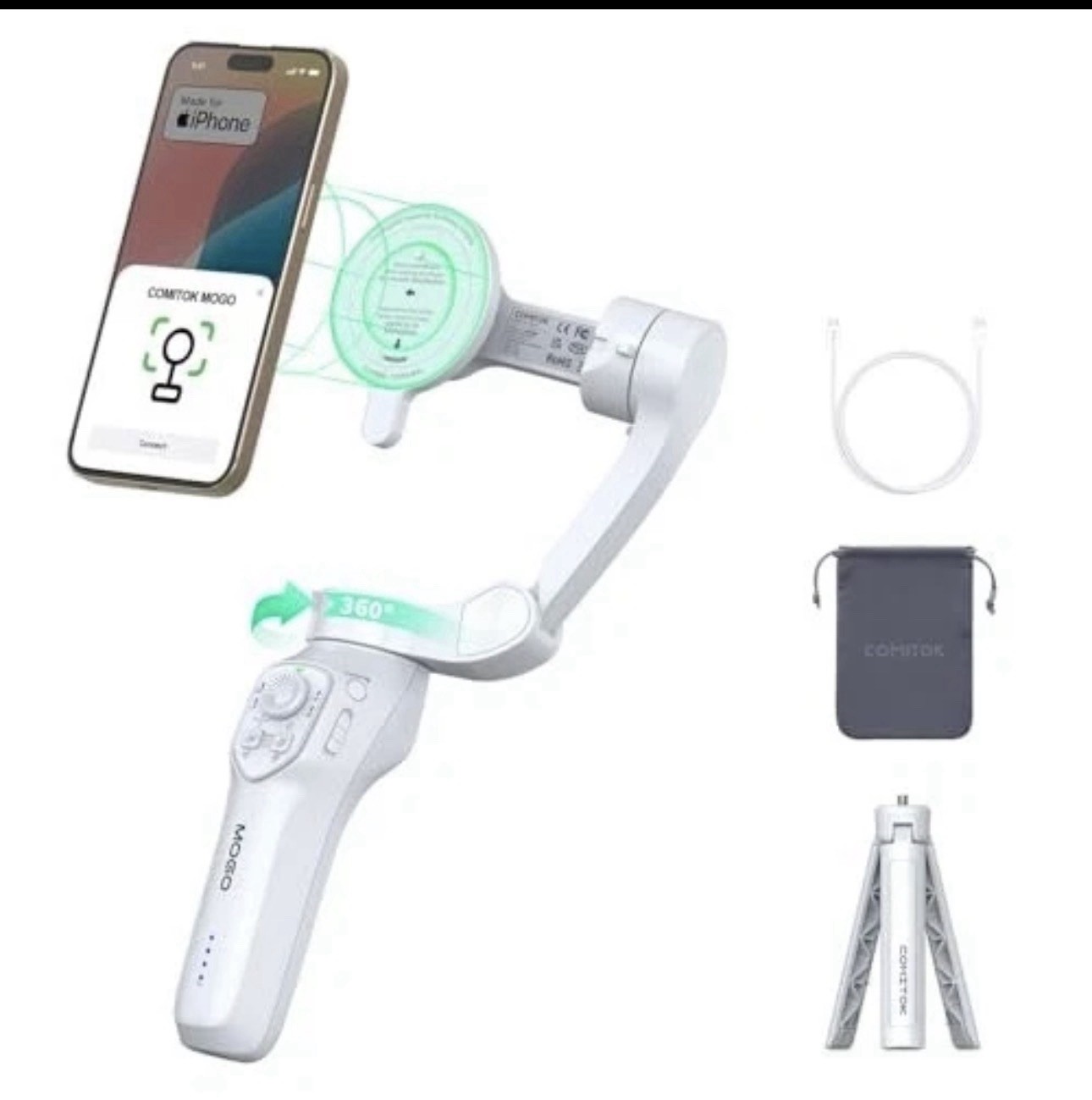COMITOK Only for iPhone, MOGO [Apple MFi Certified] Gimbal Stabilizer for iPhone