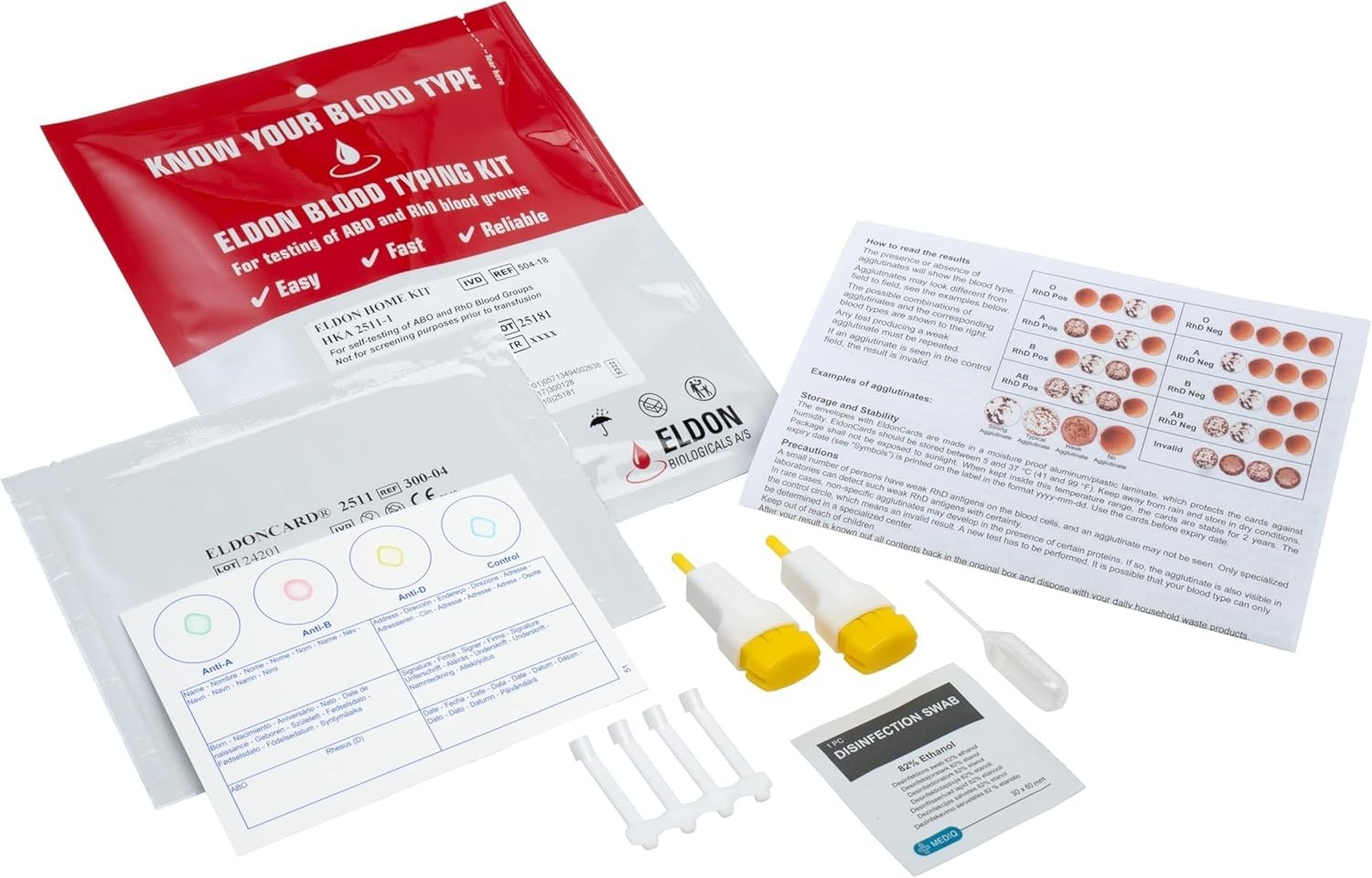 Home Blood Type Kit - Reliable A, B, O, AB & RH- Testing with Quick Results