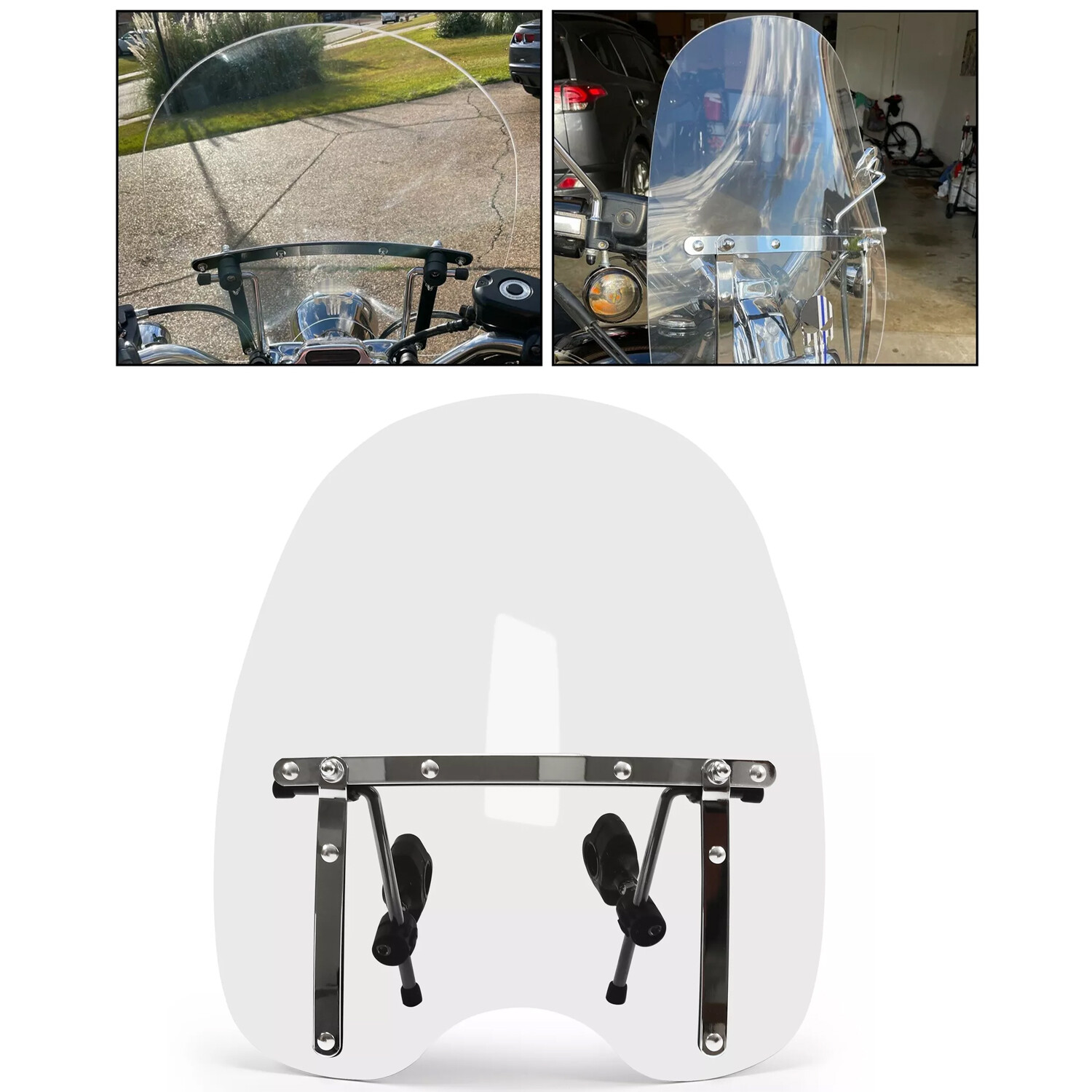 19"x17" Clear Universal Motorcycle Windshield Fit 7/8'' 1'' 1.25" Handlebar