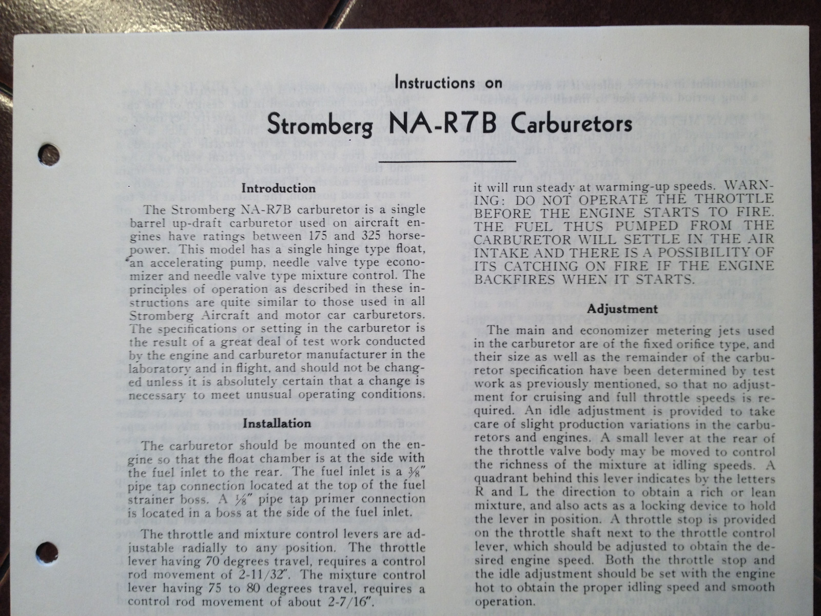 Stromberg NA-R7B Service Instructions