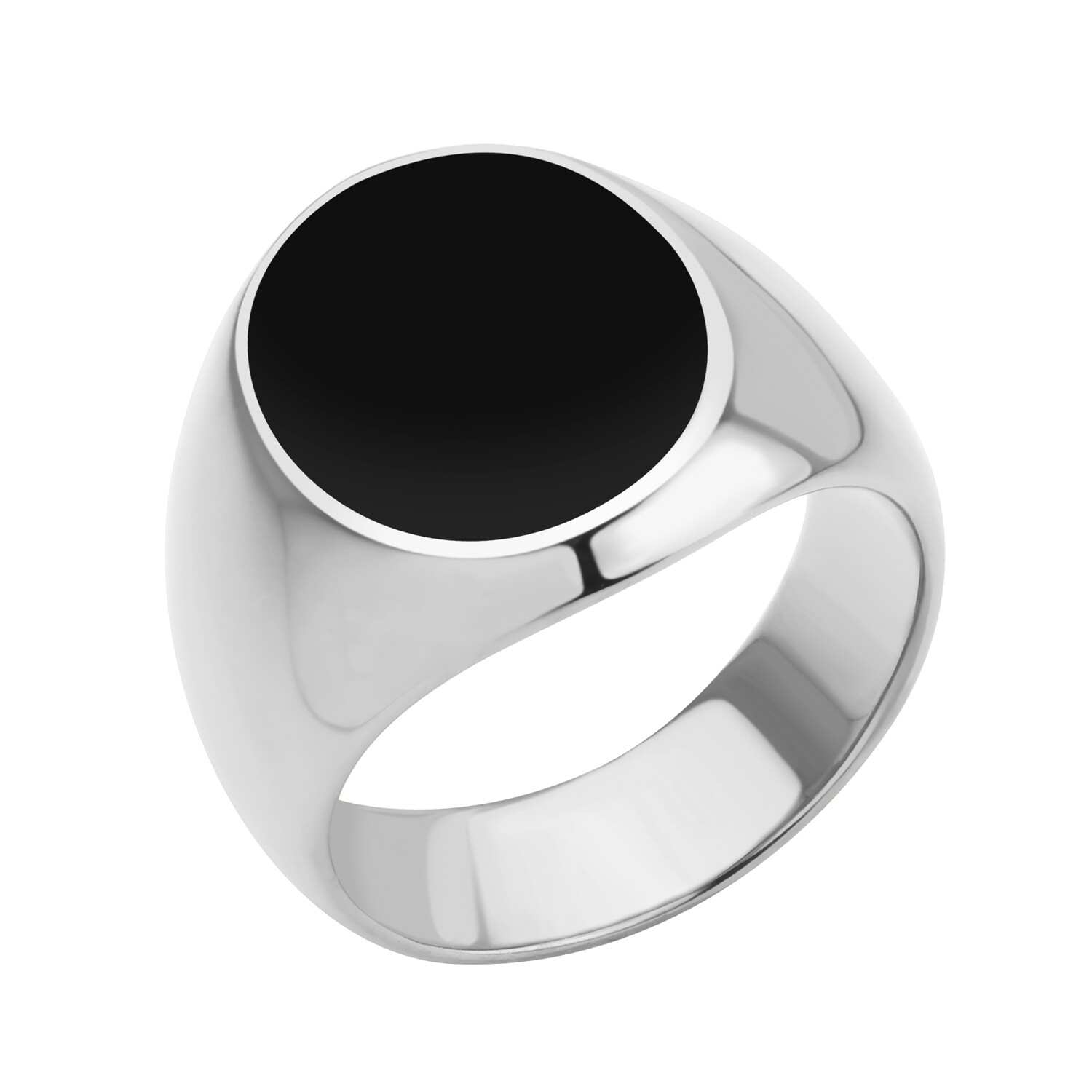 555Jewelry Stainless Steel High Polish Plain Oval Black Onyx Signet Ring for Men