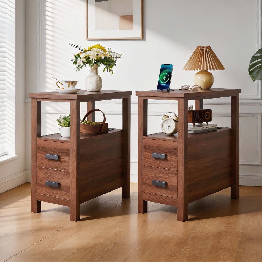 End Table with Charging Station,Side Tables with USB Ports & Outlets,Side Table