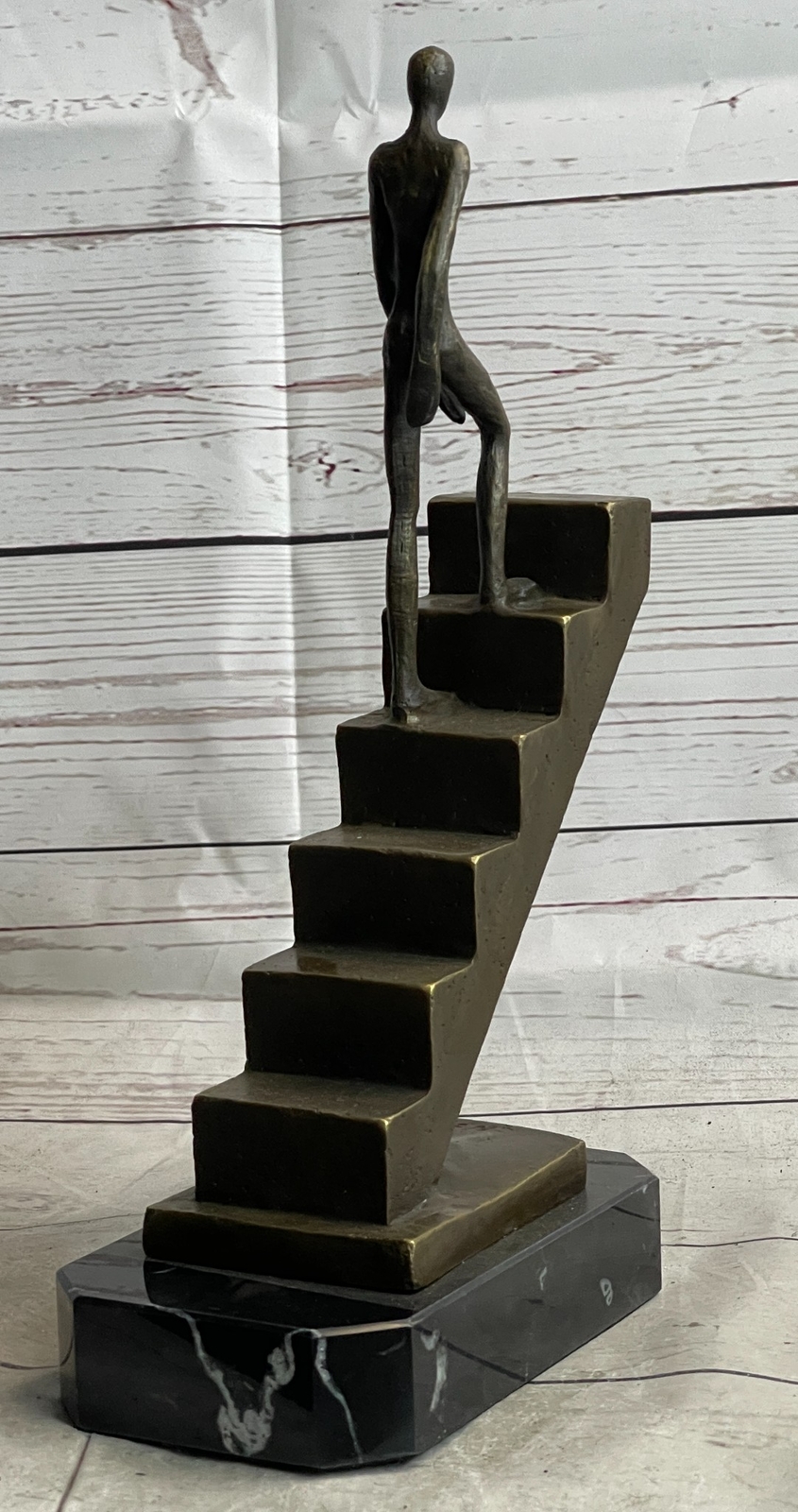 Signed Nick Mid-Century Stair Climbing Bronze Statue: Handcrafted Home Artwork