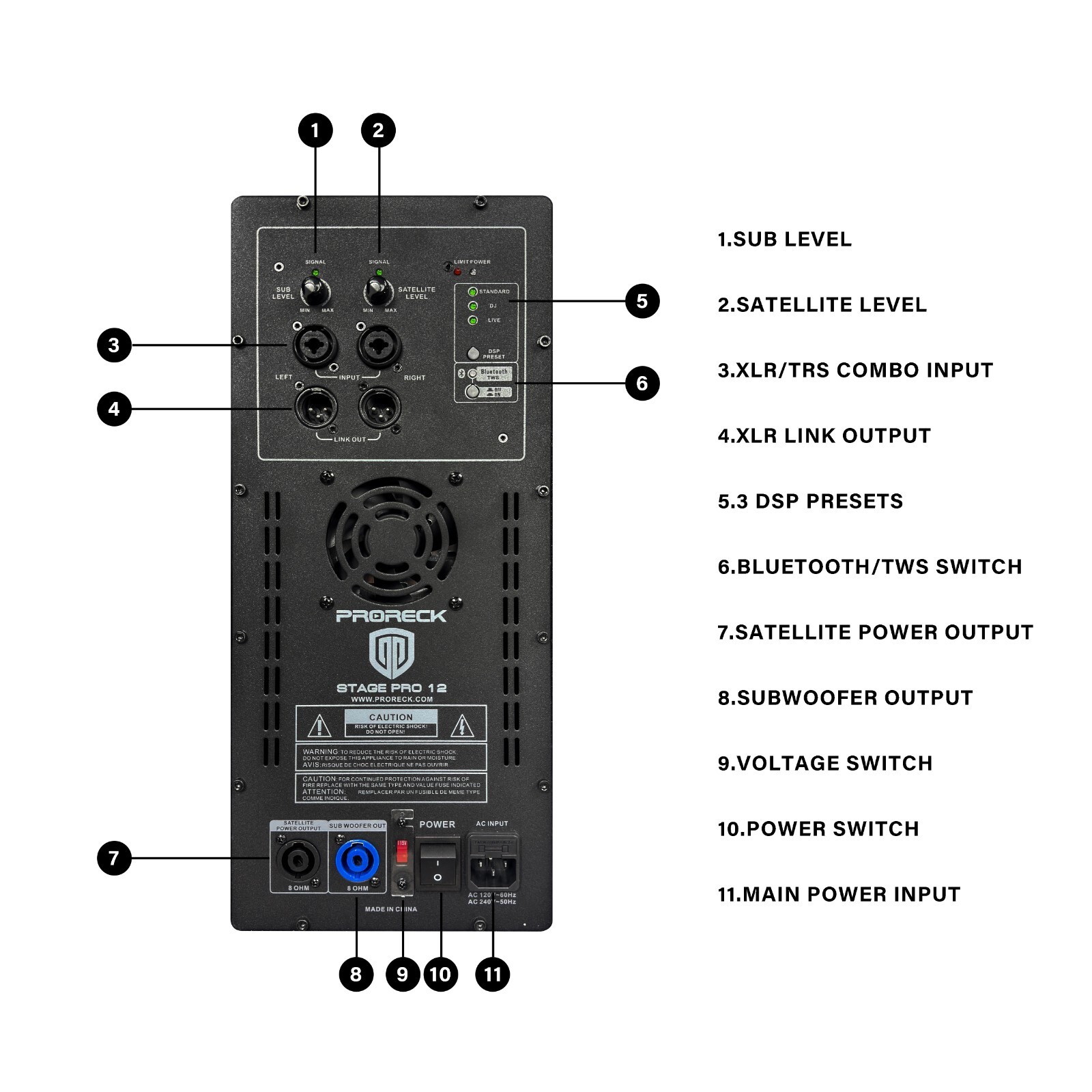 proreck Stage 12 Pro PA Line Arrays Speaker System Dual 12" Subs Bluetooth
