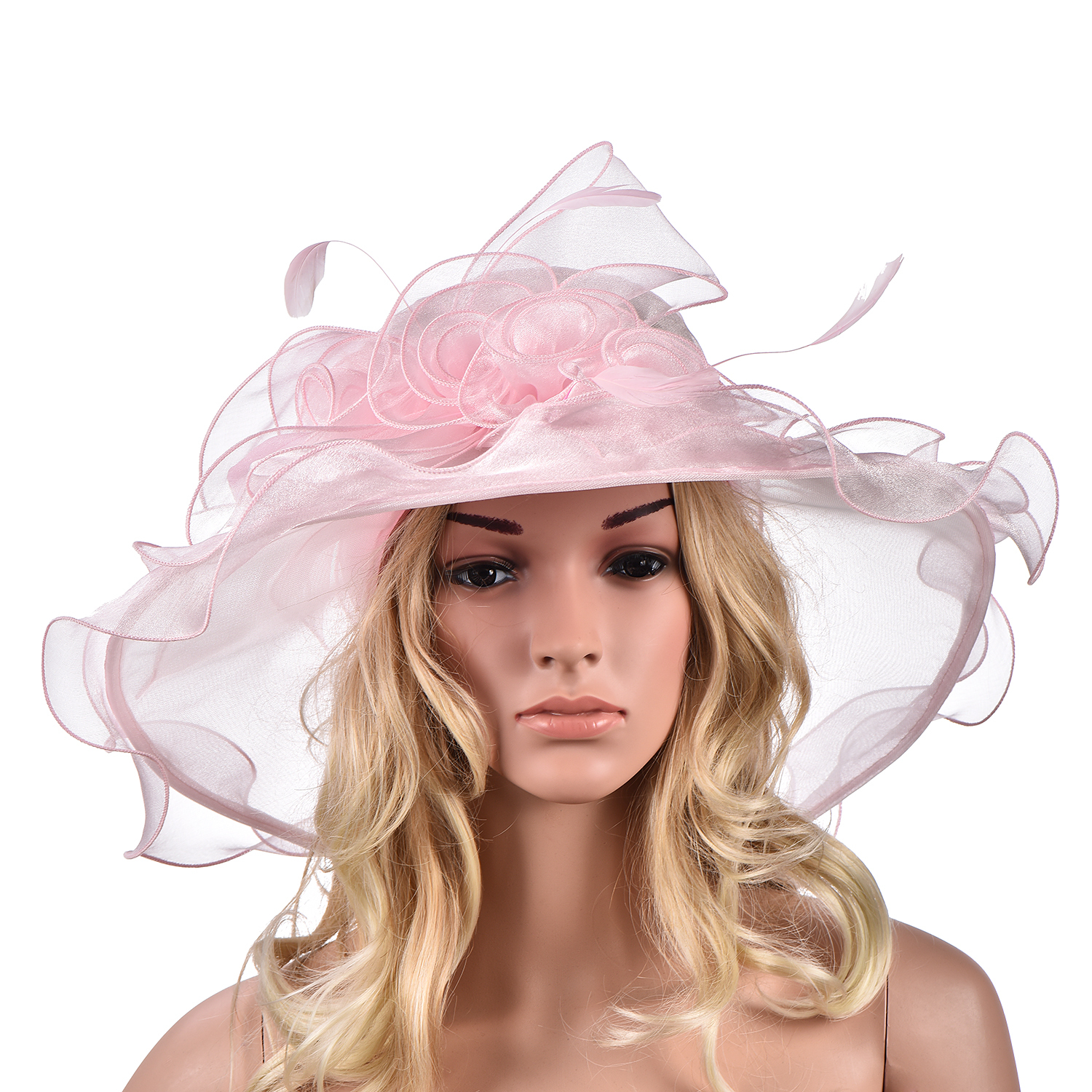 Women Dress Church Wedding Kentucky Derby Wide Brim Feather Sun Floppy Hat A341