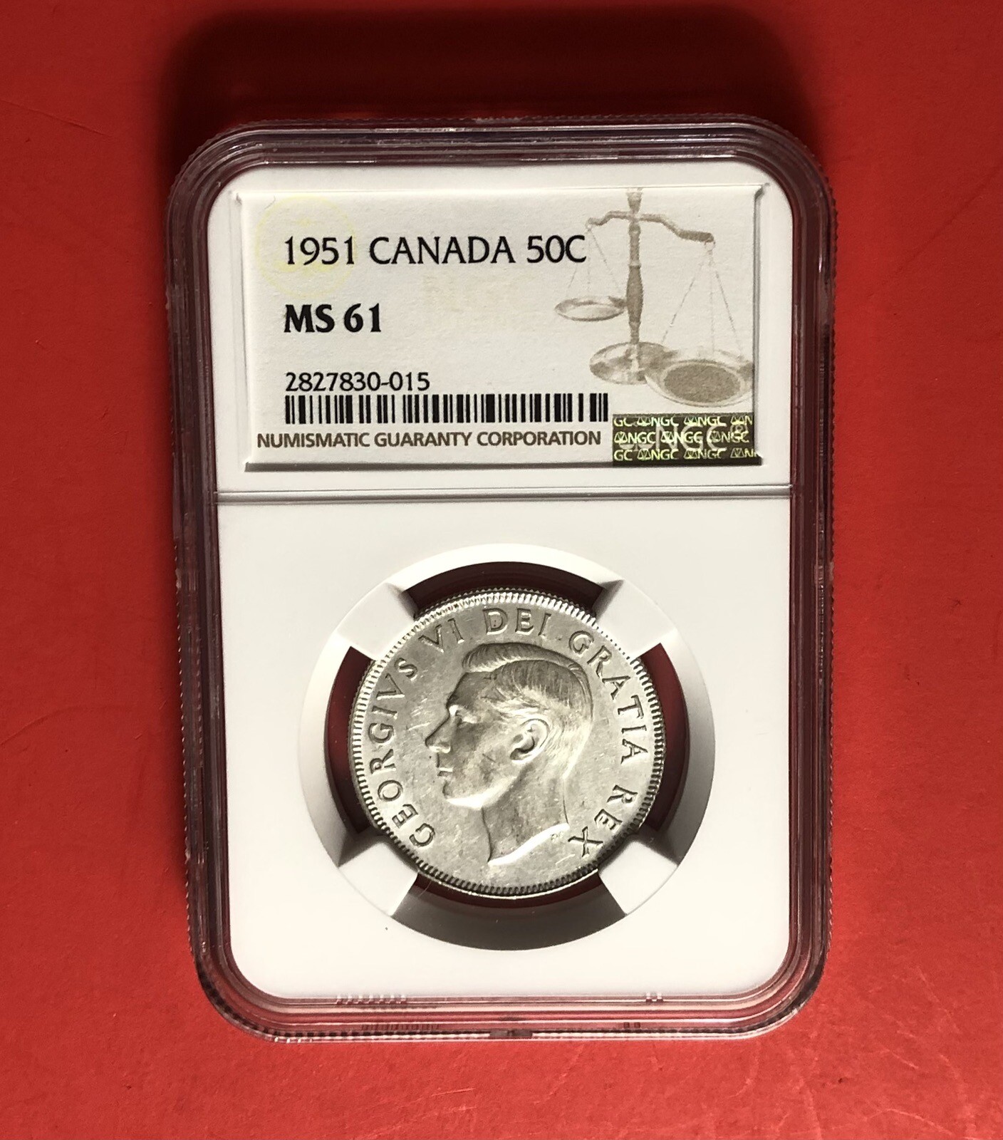 1951-CANADA-50 CENTS COIN,GRADED BY NGC MS 61