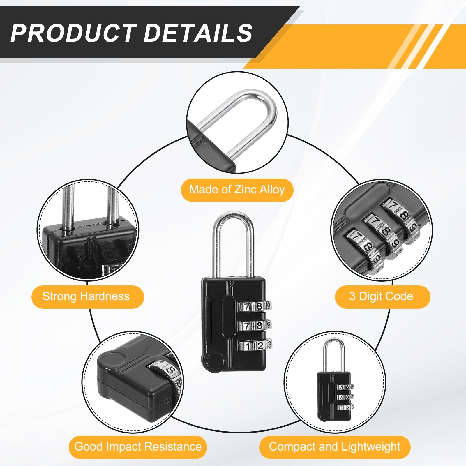 2Pcs Resettable 3 Digit Combination Lock Code Padlock, Black (56 x 24mm)