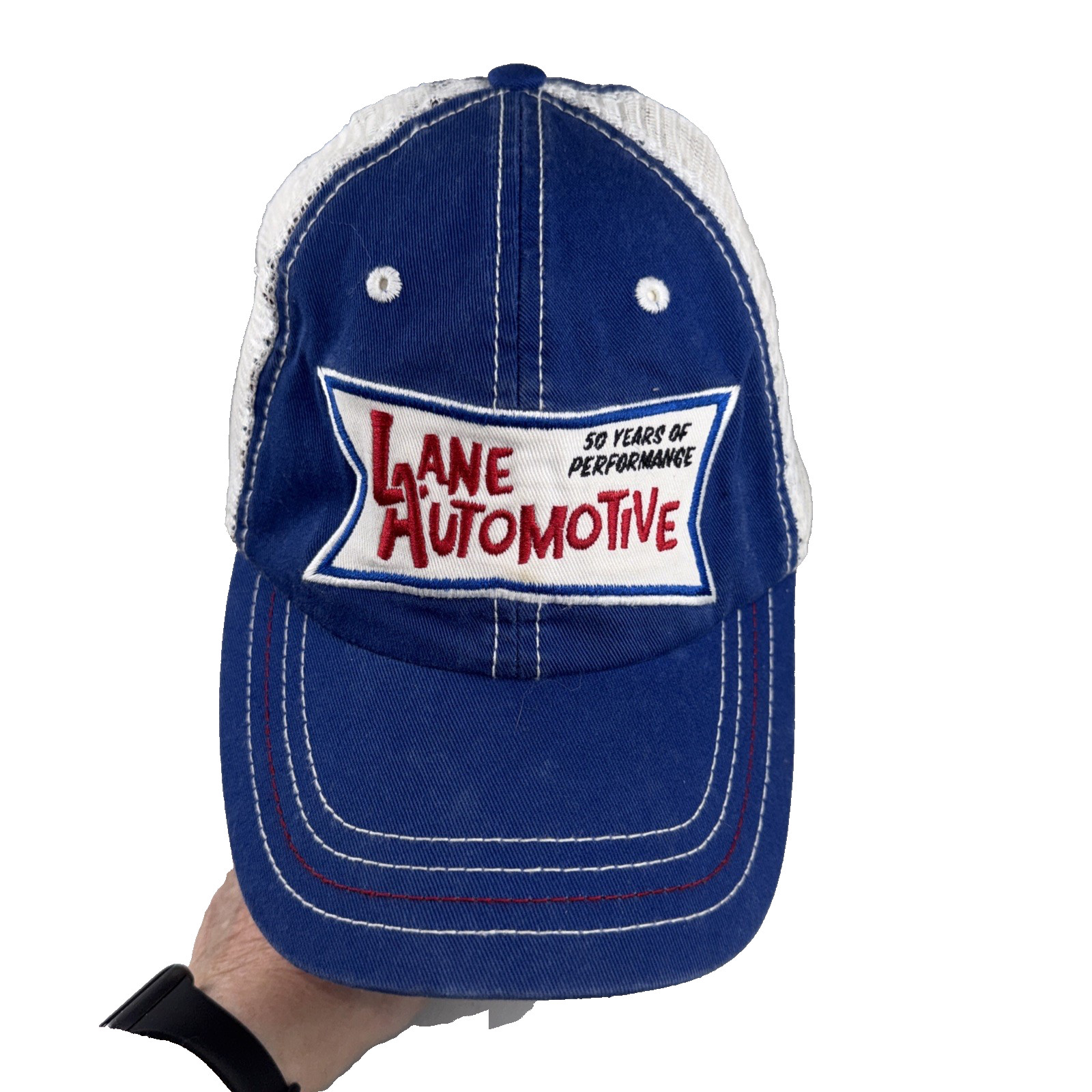 Lane Automotive 50 Years EST Patch Red White Royal Blue Cotton Hat Cap Hook Loop