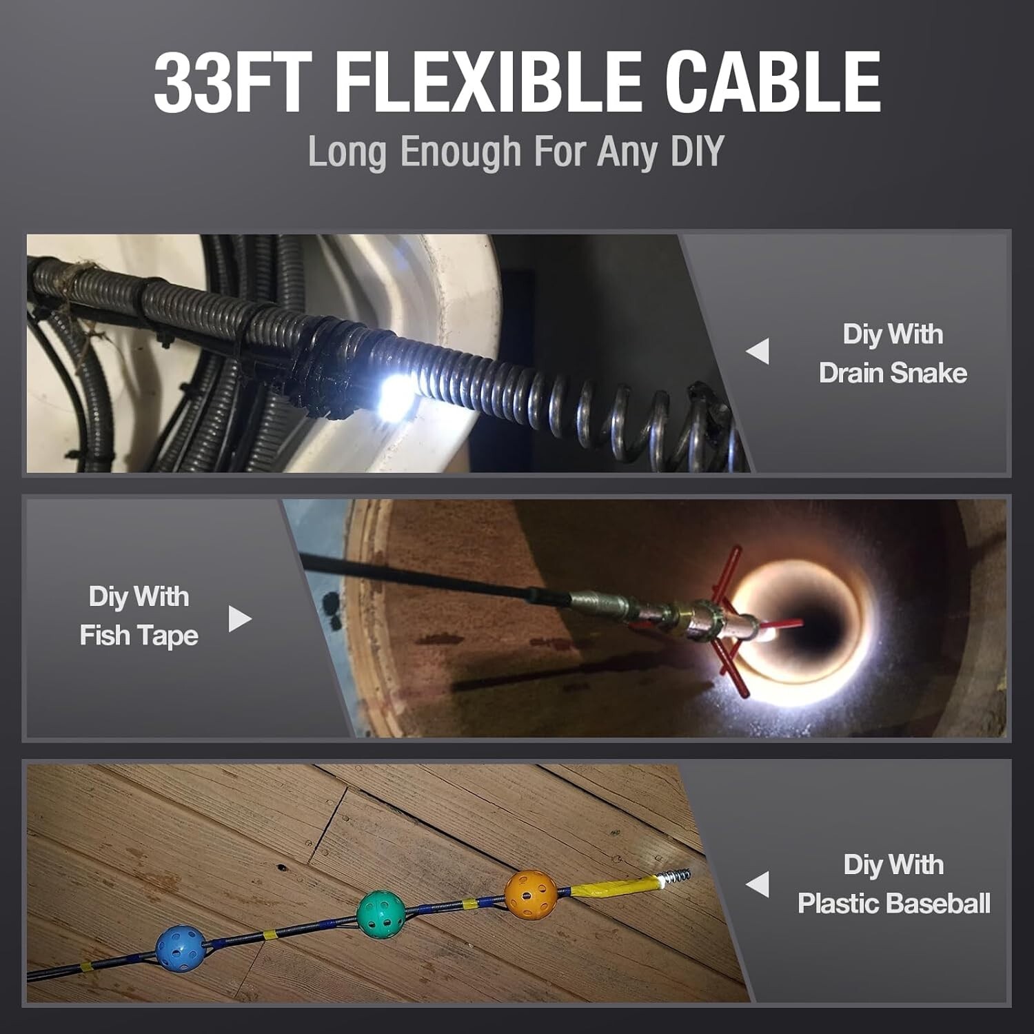 50FT USB C Sewer Inspection Camera Waterproof Endoscope 8 LED For iPhone Android