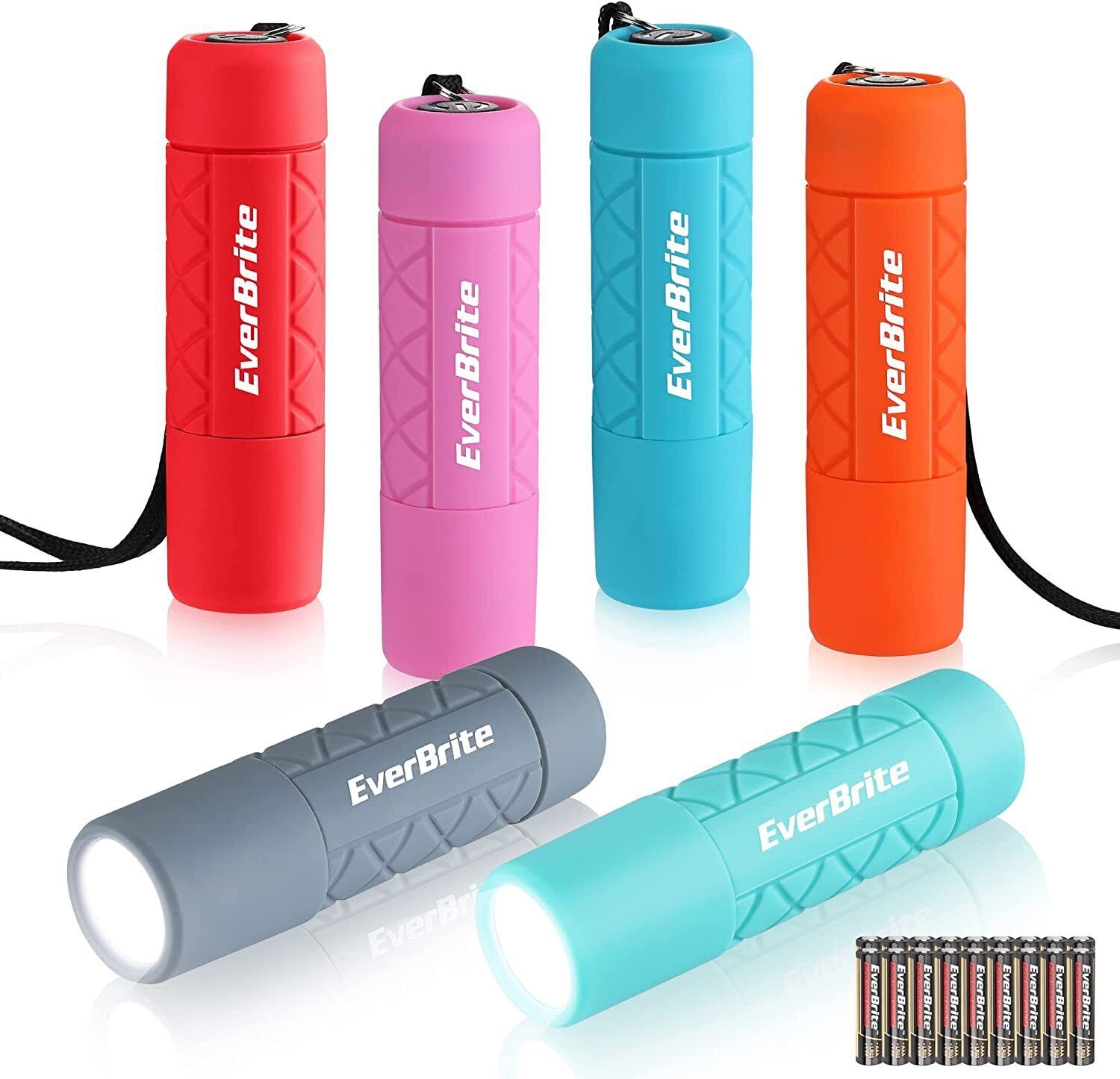 EverBrite 6-Pack Mini Flashlight Set, Small Multicolor Flashlights with Lanyard