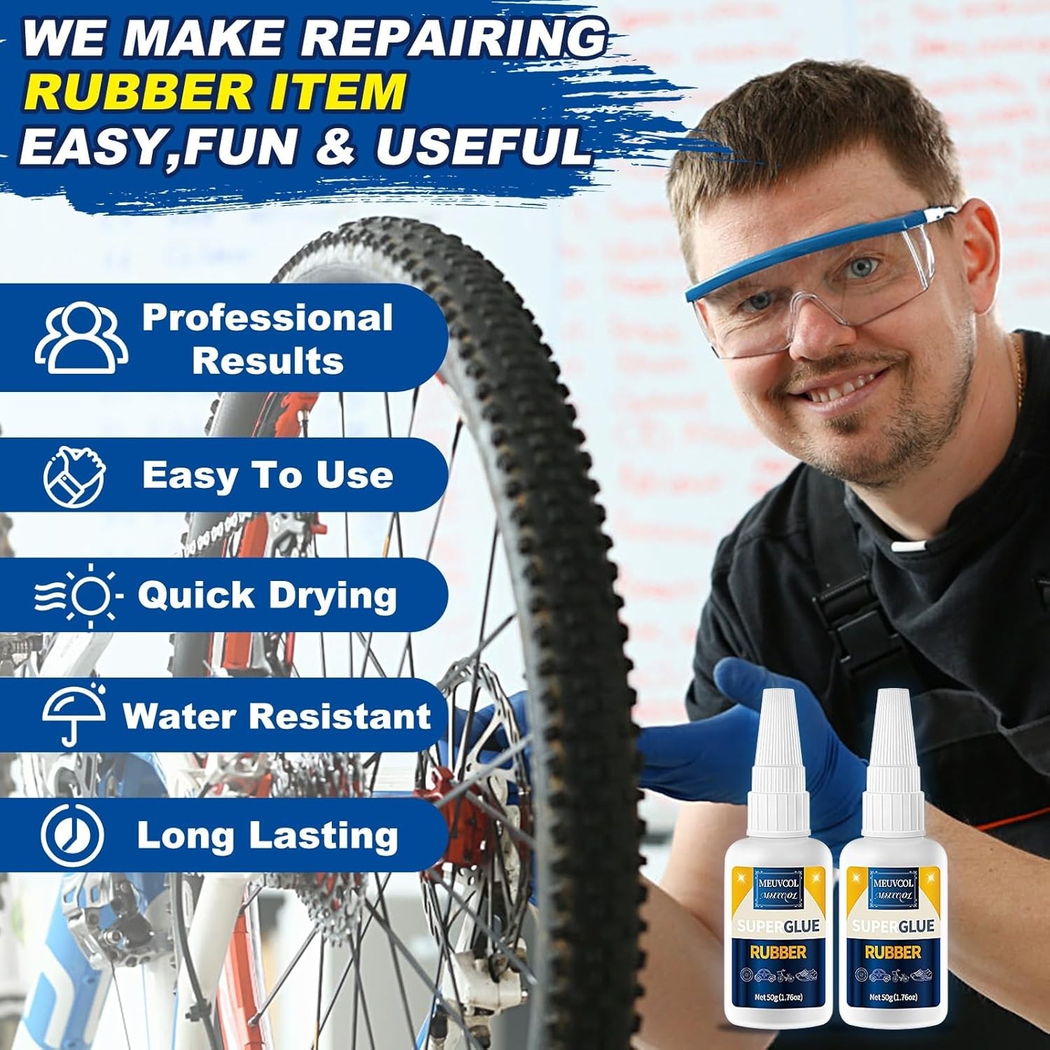 Rubber Glue,100g Super Glue for Rubber, RC Tires, Seals, Gaskets, Shoe Soles, Ho