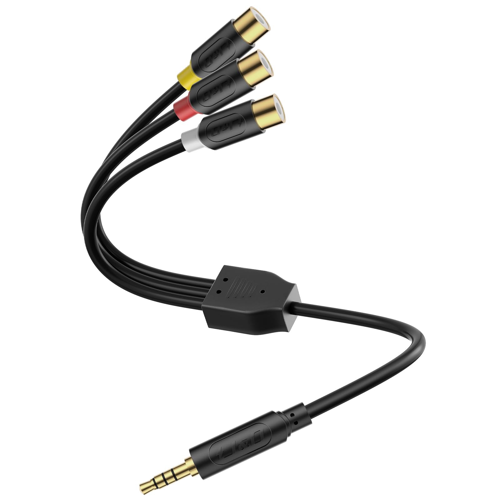 J&D 3 RCA to 3.5 mm AV Input Adapter, 7.8 inch Cable Length, inch, Black