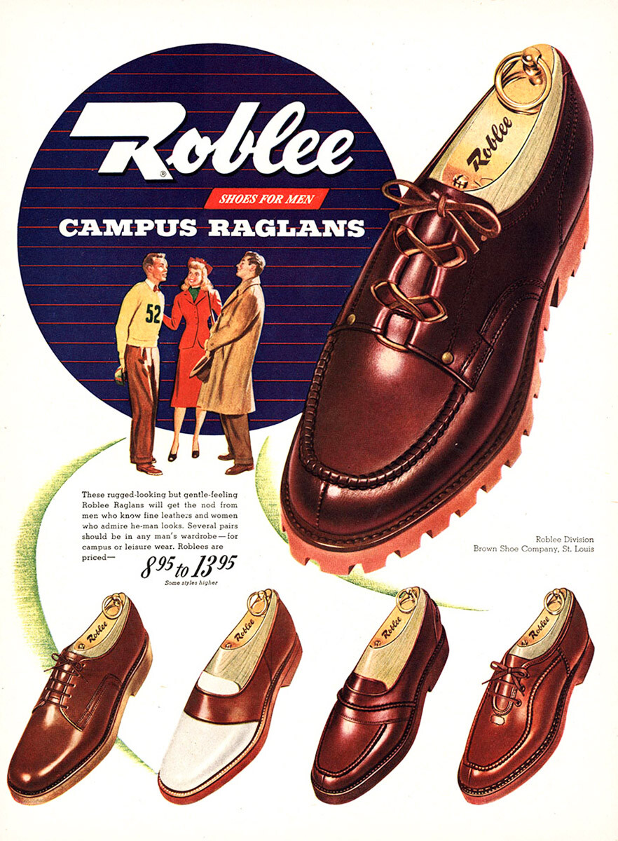 1948 Roblee Shoes: Campus Raglans Vintage Print Ad