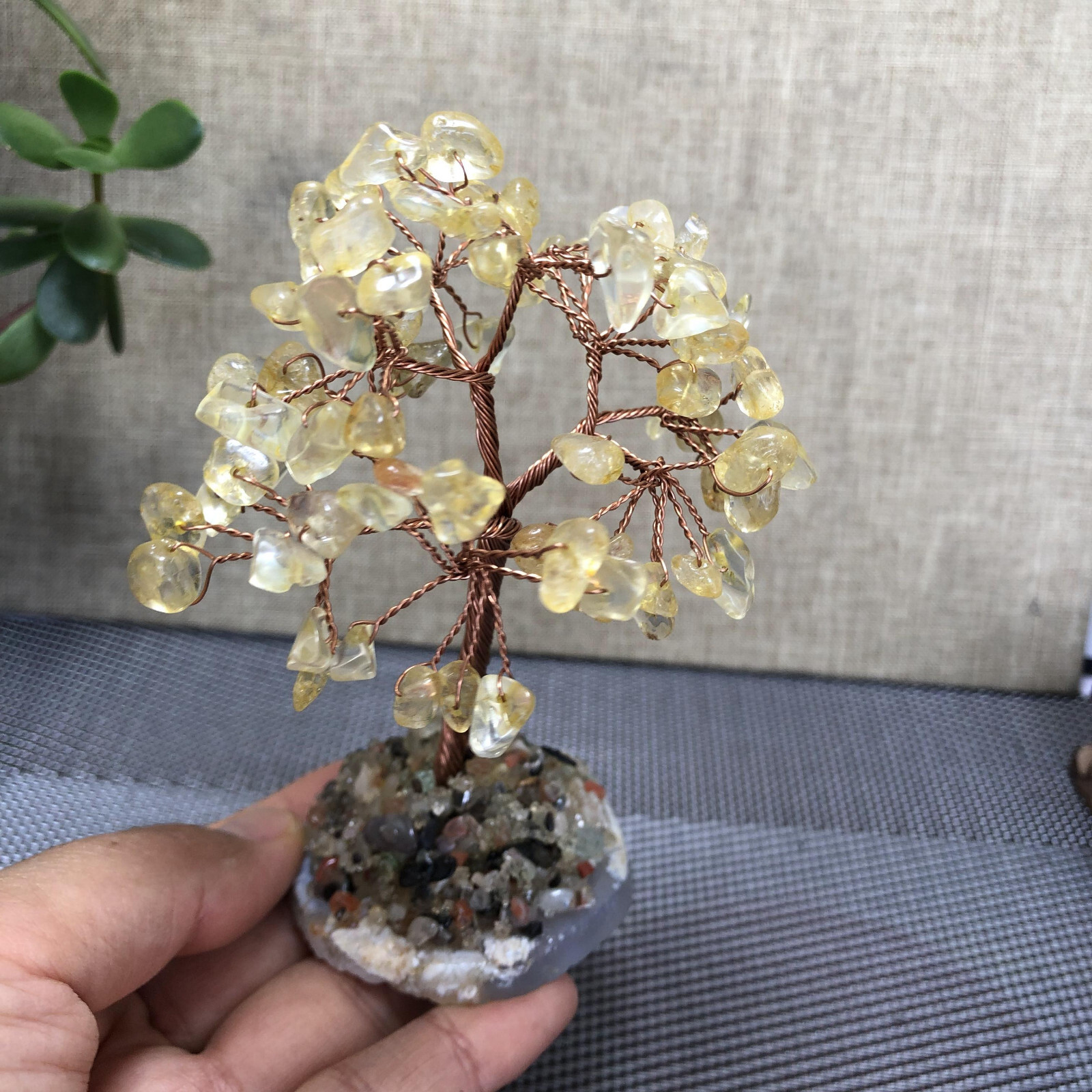 Natural beautiful Yellow crystal hand woven tree home decoration Love Gift 100mm