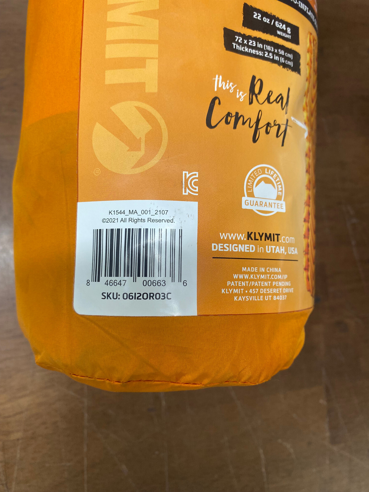 Klymit Insulated Static V Lite Inflatable Mattress, Mango Orange - 06I2OR03C