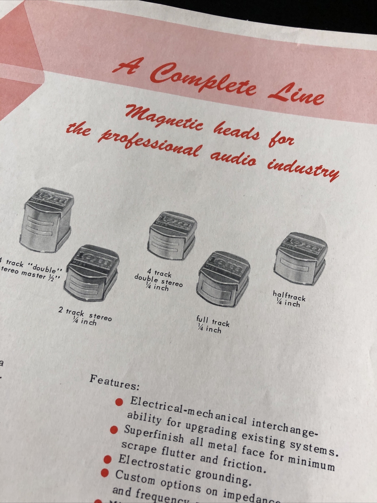 Vintage IEM Pro AUDIO MAGNETIC HEAD SPEC SHEET