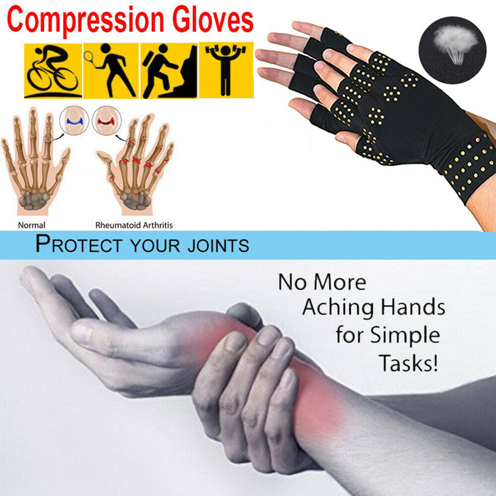 2 Pair Copper Arthritis Compression Gloves Hand Carpal Support Joint Pain Relief