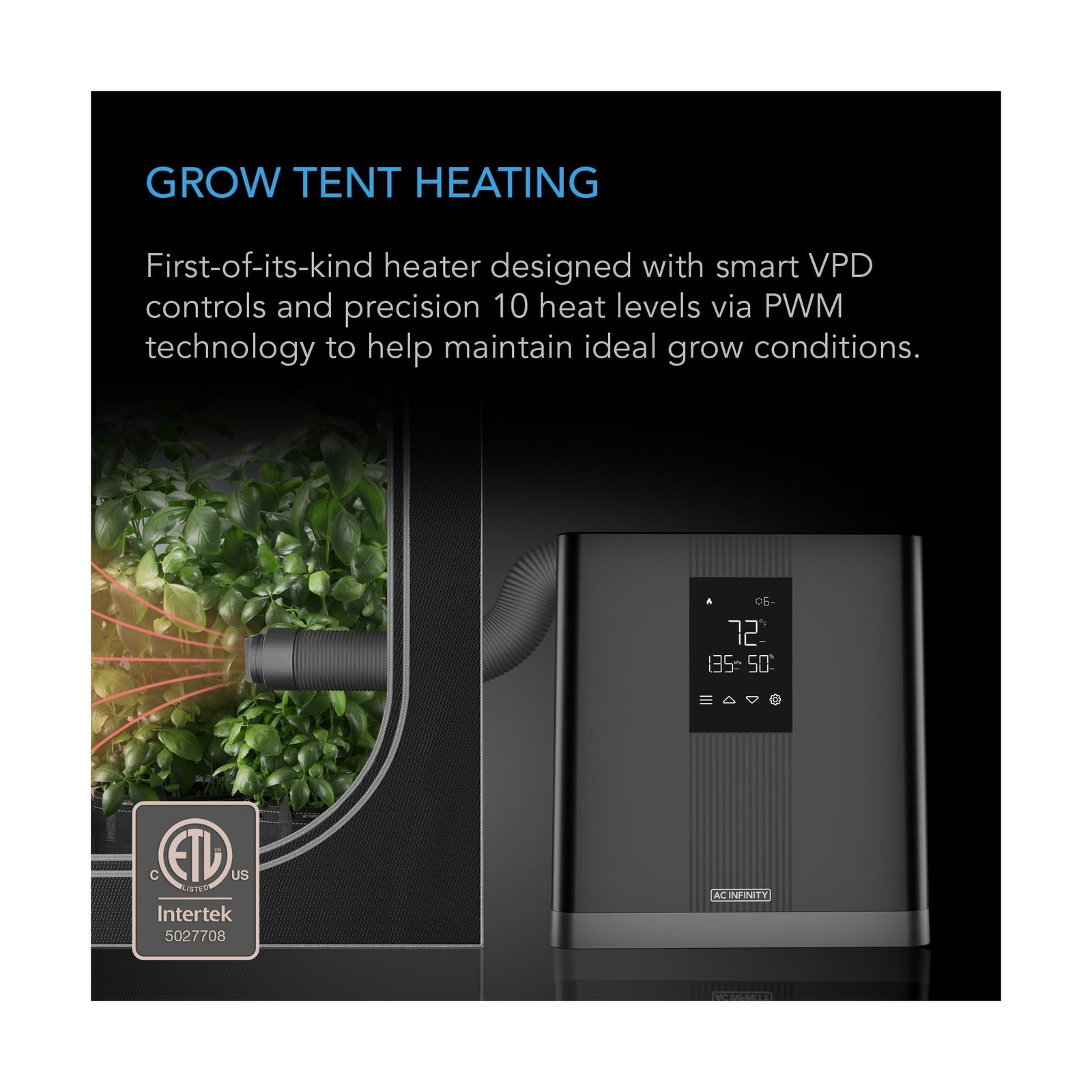AC Infinity THERMOFORGE T3, Environmental Grow Tent Heater with VPD Temperatu...