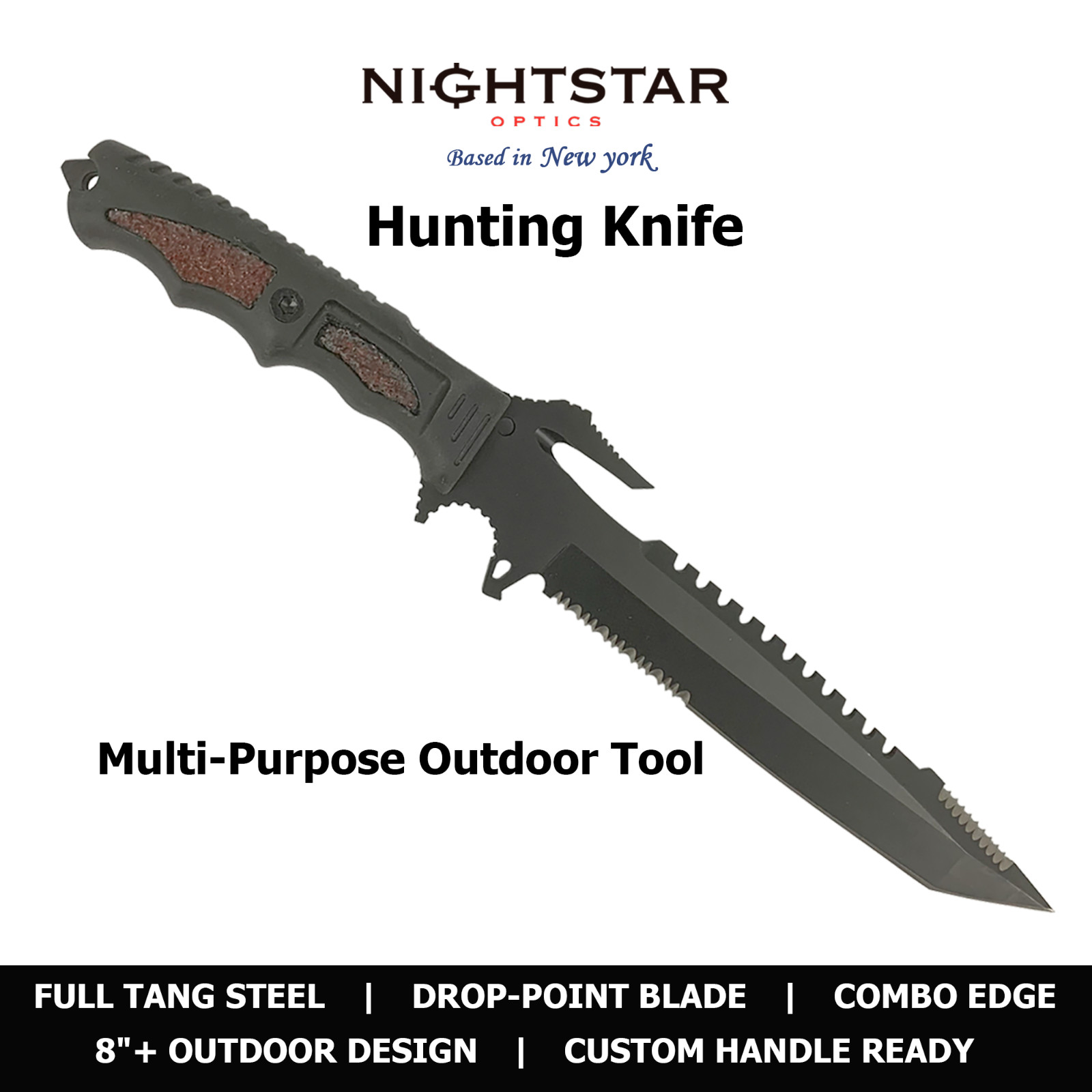 Interceptor 911 Full Tang Outdoor Knife Drop Point Combo Edge Fixed Blade