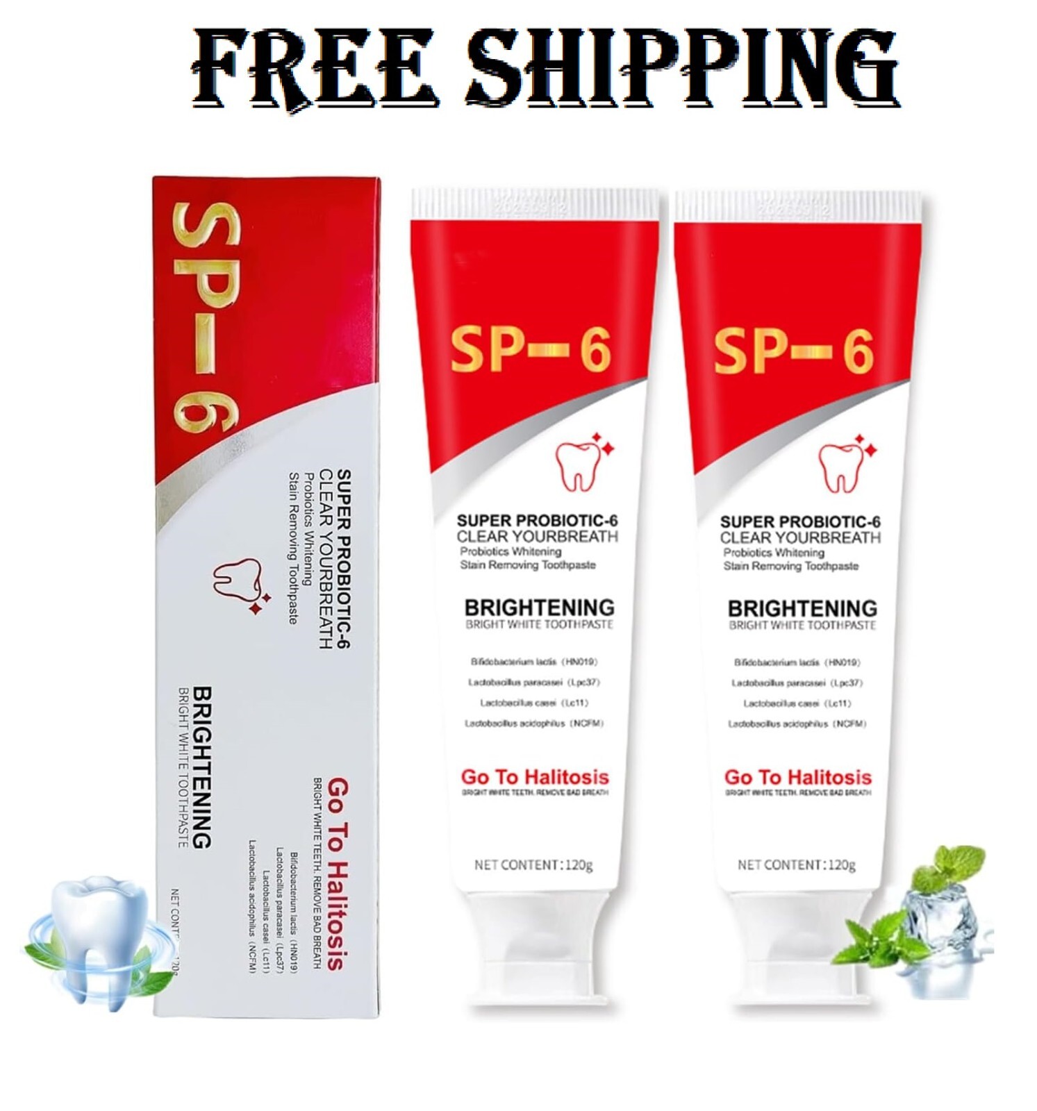 2Pcs Super Probiotic SP-6 Toothpaste, Probiotics Bright White Toothpaste, Sp 6