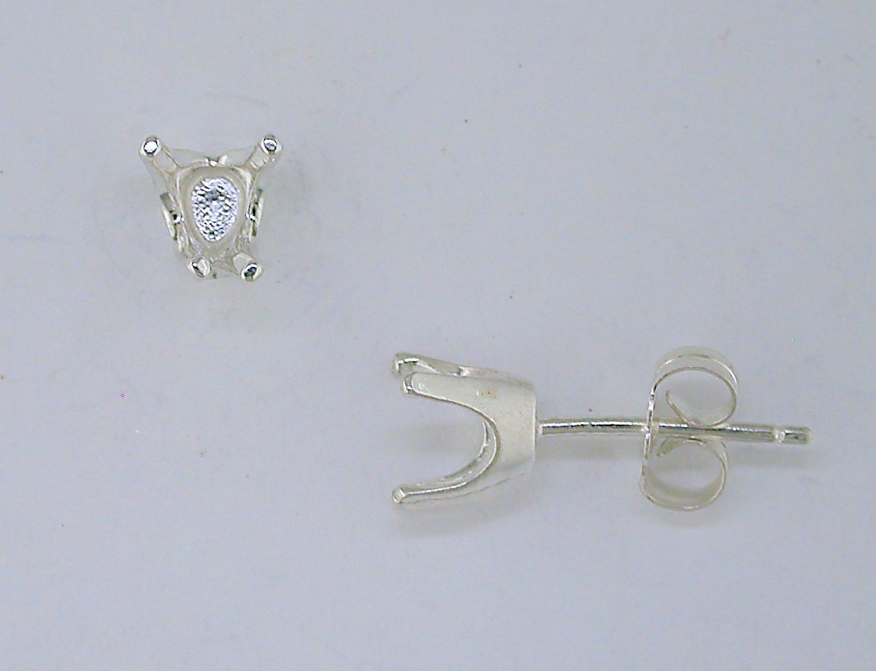 Heart Shape 4 Prong Earring Setting Sterling Silver