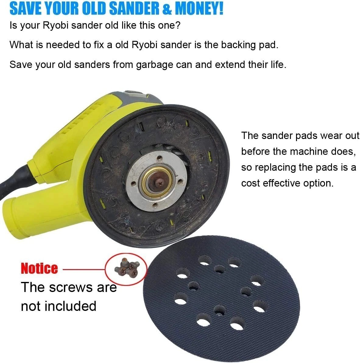 2 Pack 5" Hook and Loop Replacement Sander Pad for Ryobi RS290, RS241, RS240, RS