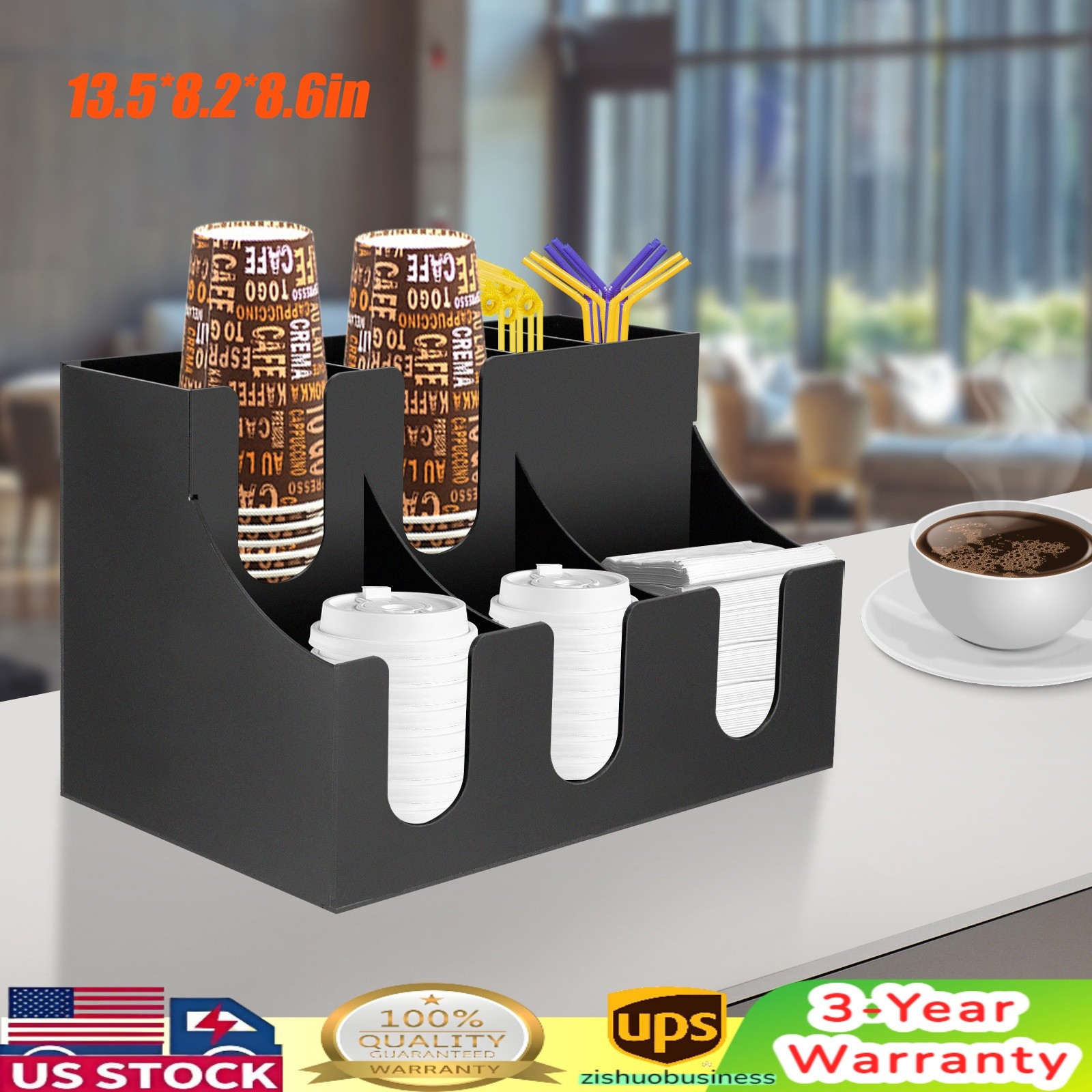 Cup Lid Dispensers Holder Acrylic Coffee Caddy Rack Anti-slip Tea Condiment Rack