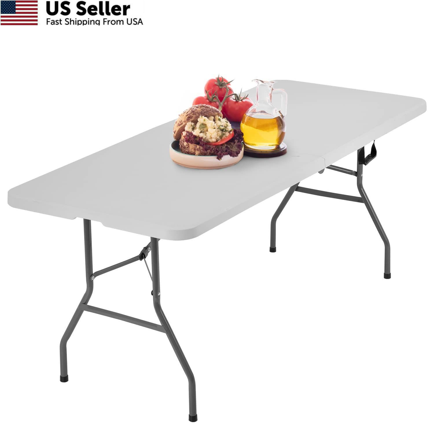 BestOffice Outdoor 6 FT Folding Camping Table Plastic 6 FT, White