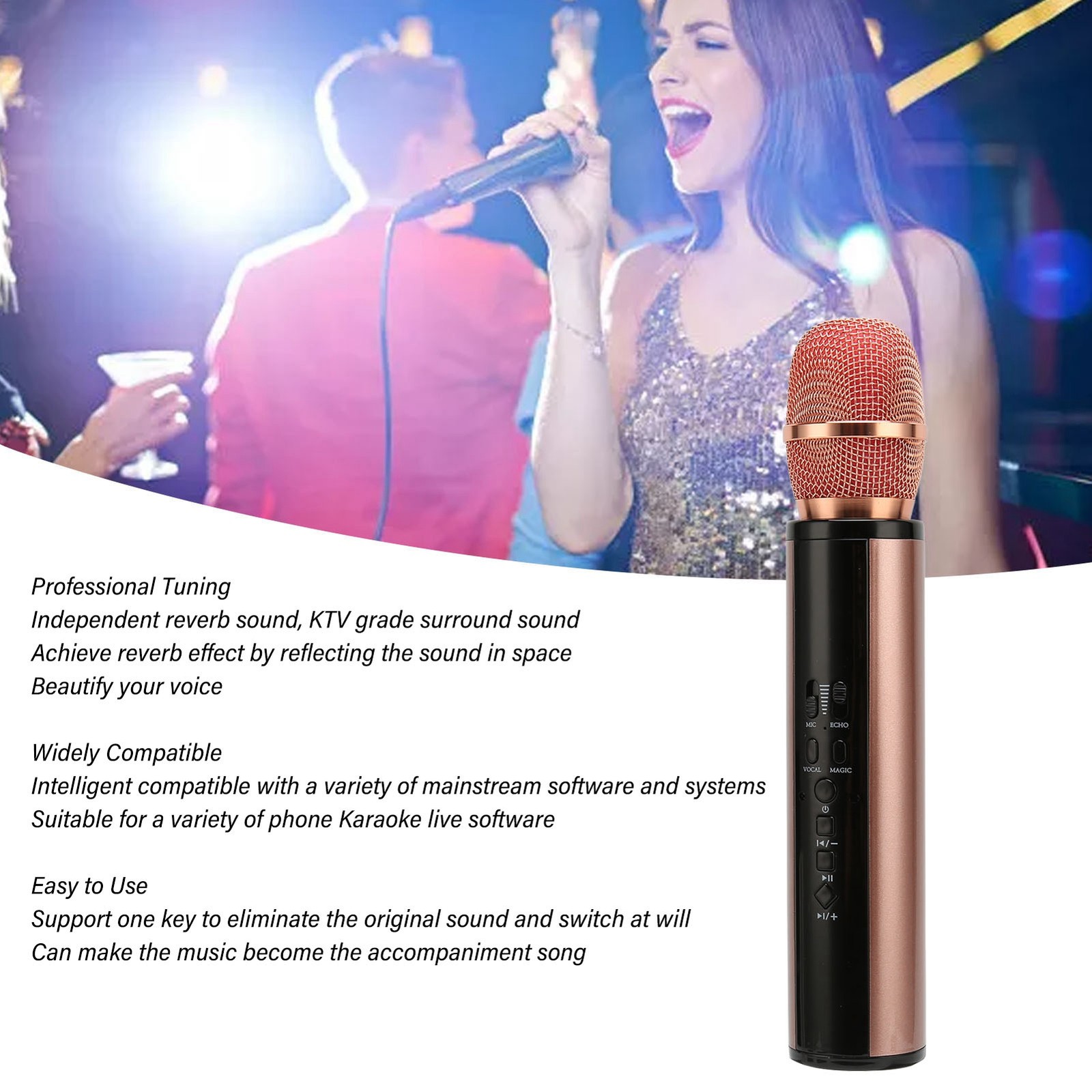 Bluetooth Handheld Microphone Noise Reduction Stereo Wireless Karaoke Mic With