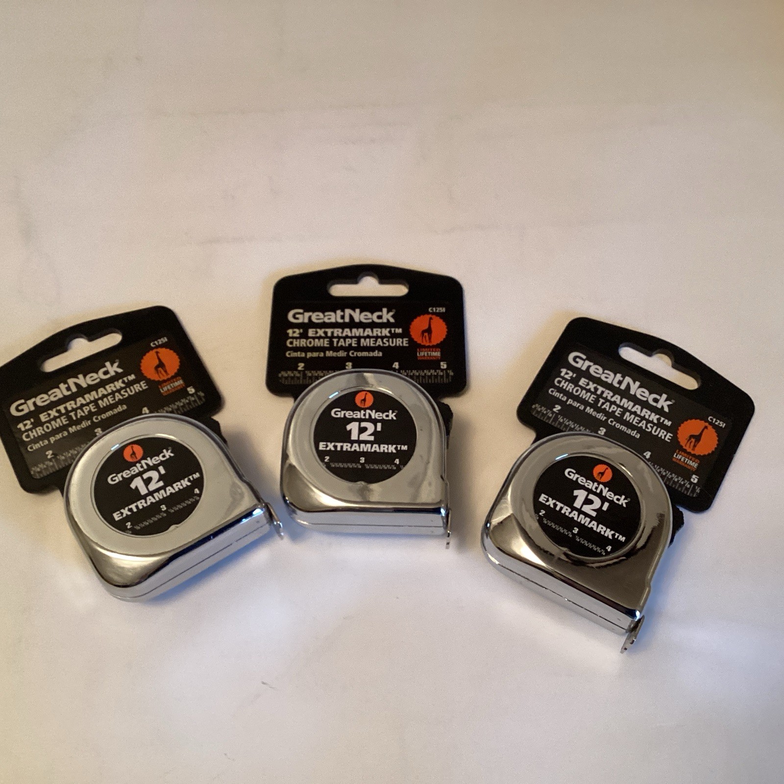 GreatNeck C125I ExtraMark™ Chrome Tape Measure (12 Ft. x 5/8 Inch)  3 Pack