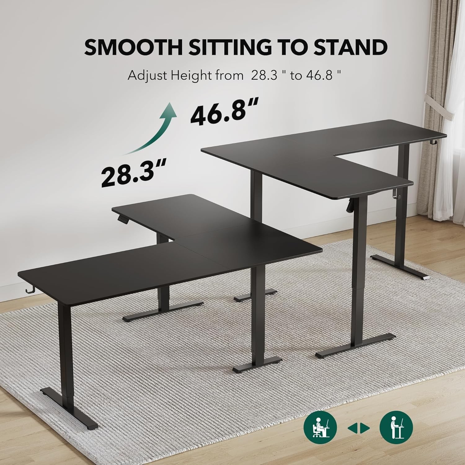 L-Shaped 63x55 Electric Standing Desk Adjustable Height Corner Black