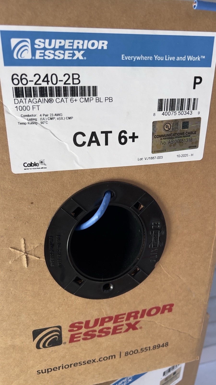Cat 6 +Plenum Cable 1000ft. Box Copper Cable, 4 Pair, 23AWG Category 6 CMP Blue