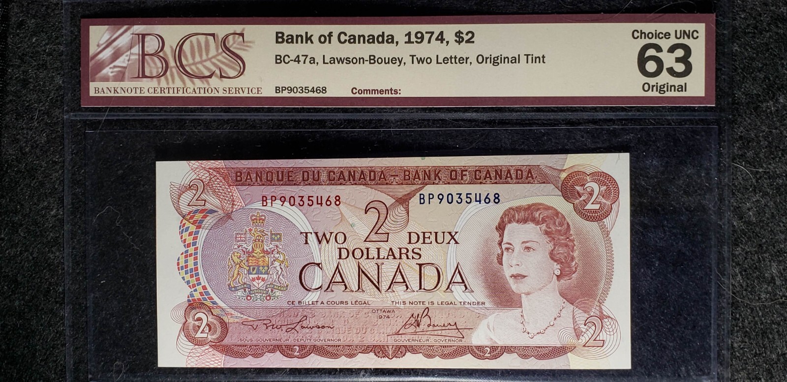 Bank of Canada 1974 $2 BC-47a Prefix BP (BP9035468) Original Tint CUNC 63