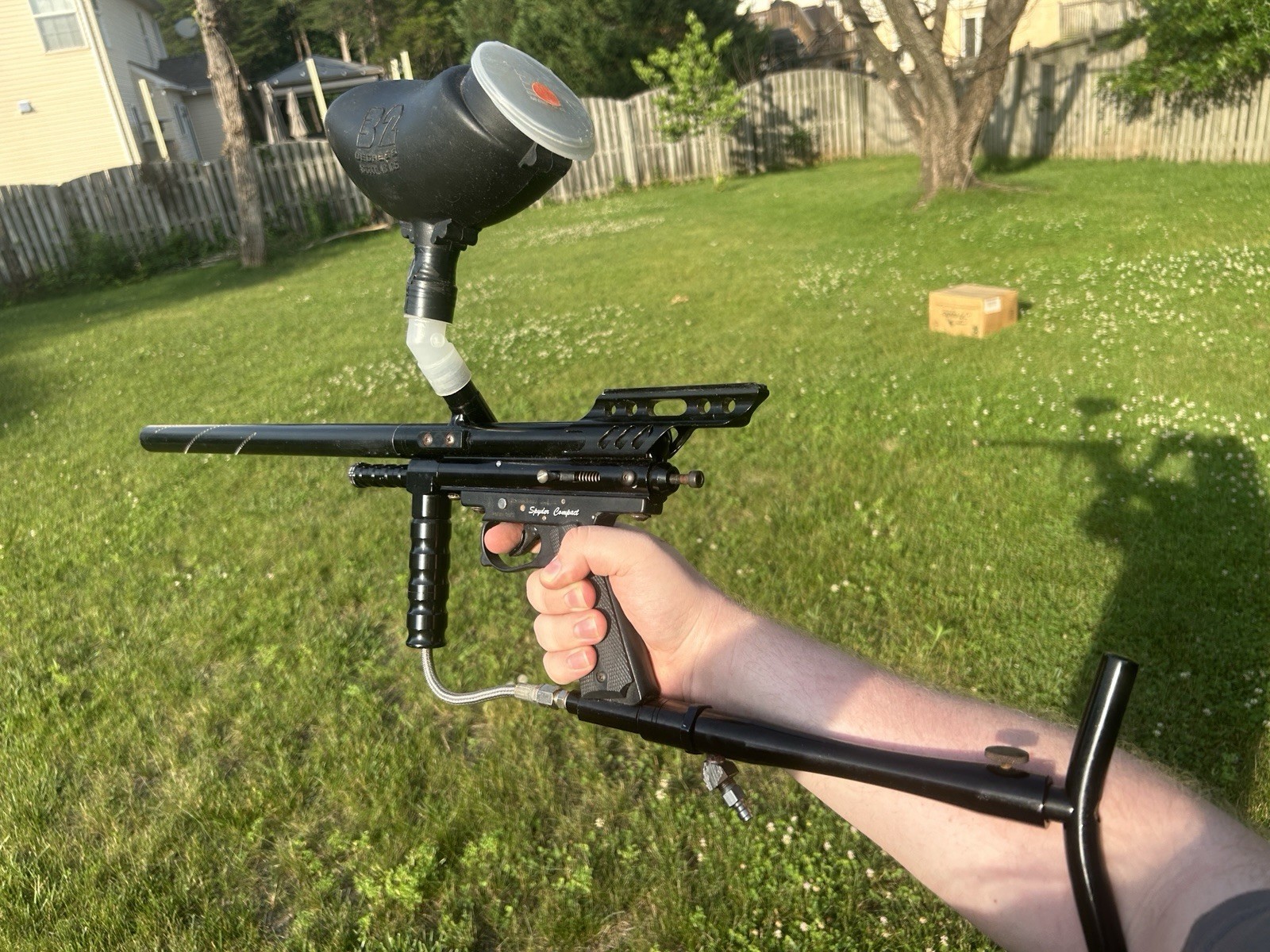 UNTESTED Kingman Spyder Compact Paintball Marker W/ Stock, Long Barrel & Hopper