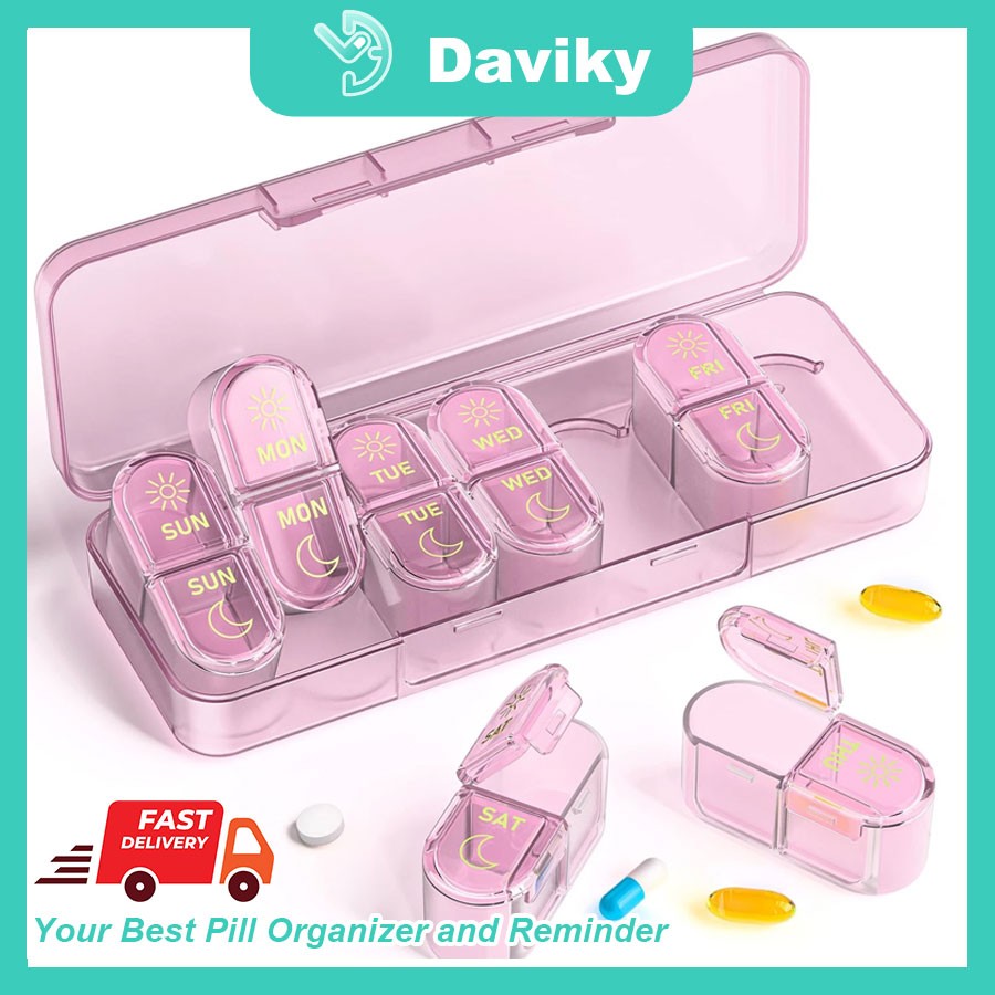 Weekly Pill Box Organizer 7 Day Medicine Storage Case 2 Times a Day Daily AM PM