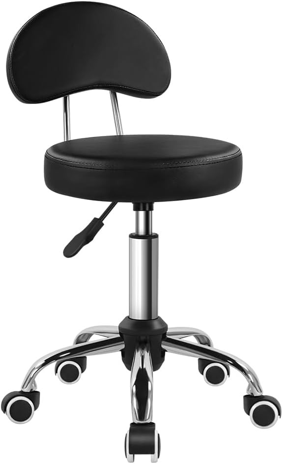Rolling Stool W/ Mid Back Height Adjustable Chair PU Leather Swivel Chair