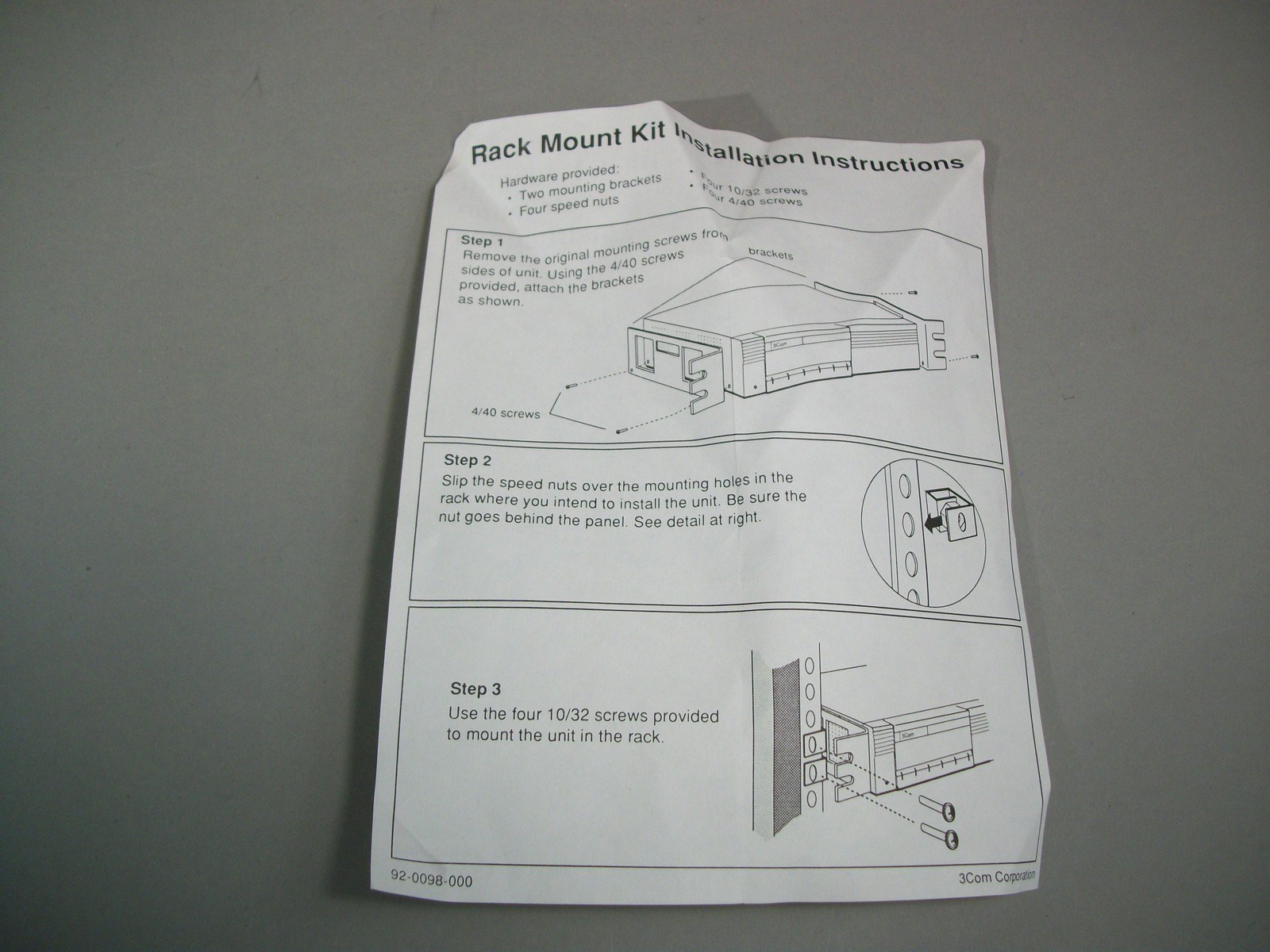 3Com Rack Mount kit for CommServer CS-2x00 CS-3000, CS-3100 - New