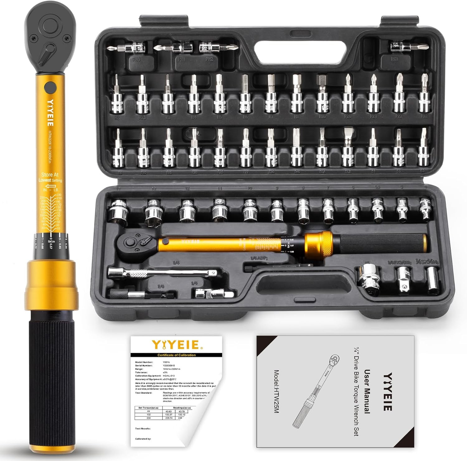 50Pcs Master Bike Torque Wrench Set, 1/4 Inch Drive, 10-230 IN.LB , Inch