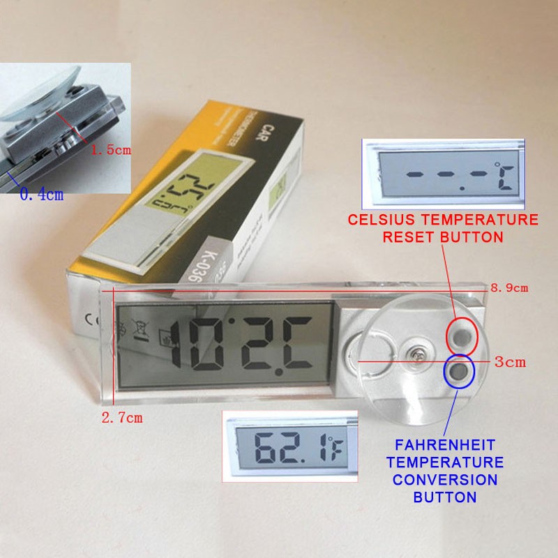 Interior Suction Cups LCD Digital Display Meter Thermometer Car Decoration
