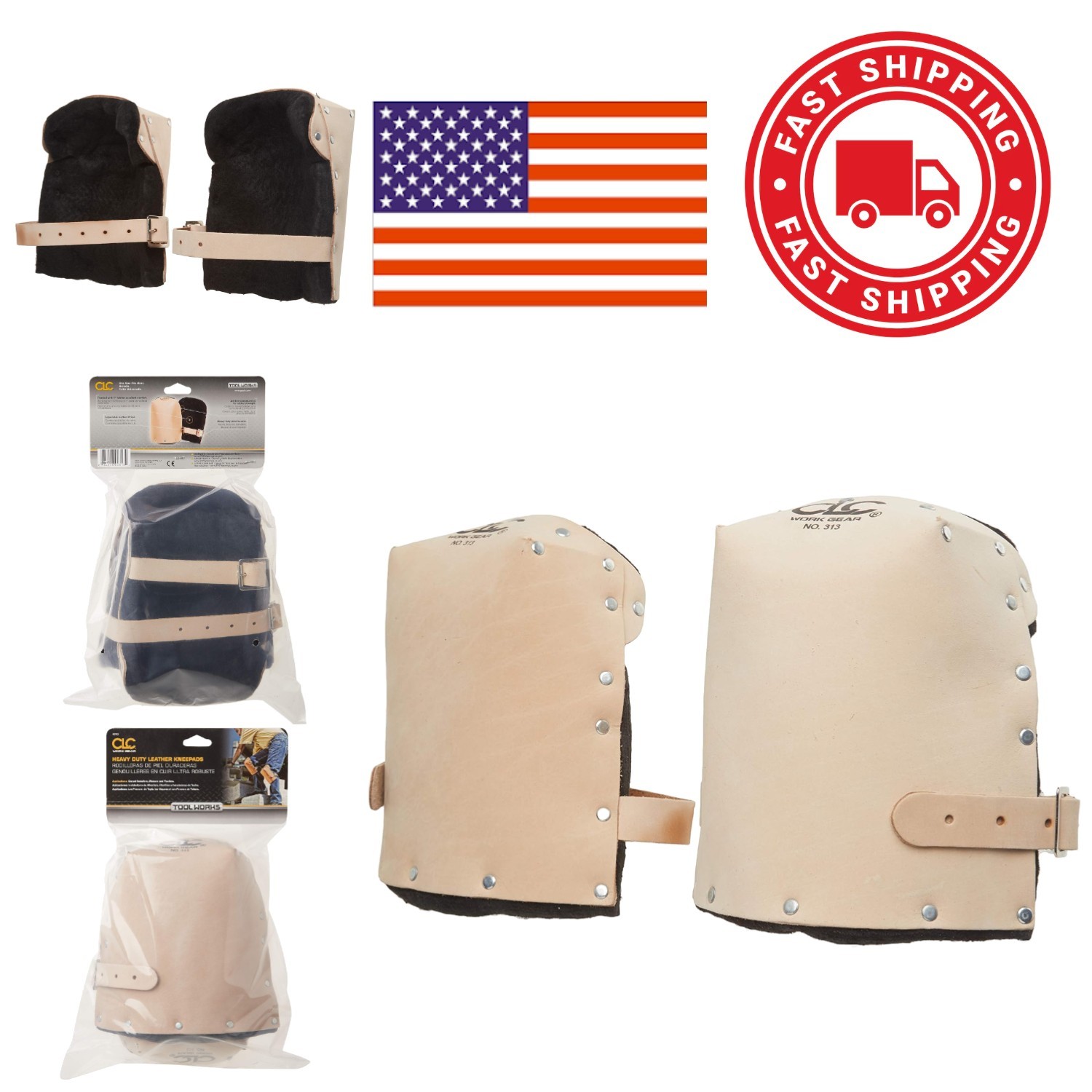 Riveted Heavy Duty Kneepads with Adjustable Straps for Adults Tan Color