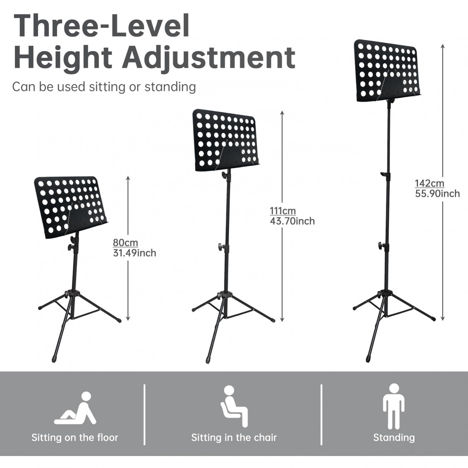 Black Foldable Height Adjustable Music Stand, 31.5-55.9 in, 360° Rotation