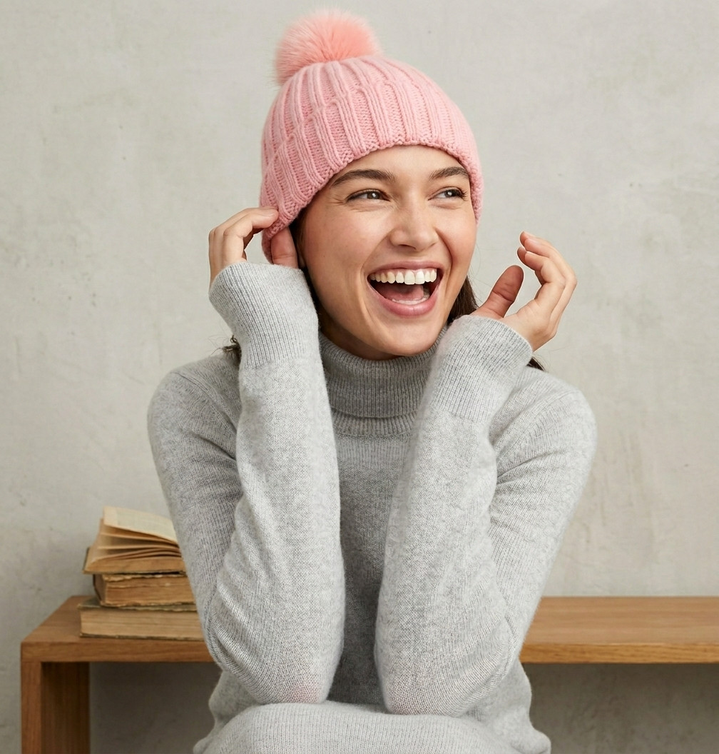 Qty 3: J.Crew Women's Rib-Knit Beanie, Faux-Fur Pom-Pom - Lilac, Peach, Navy NWT