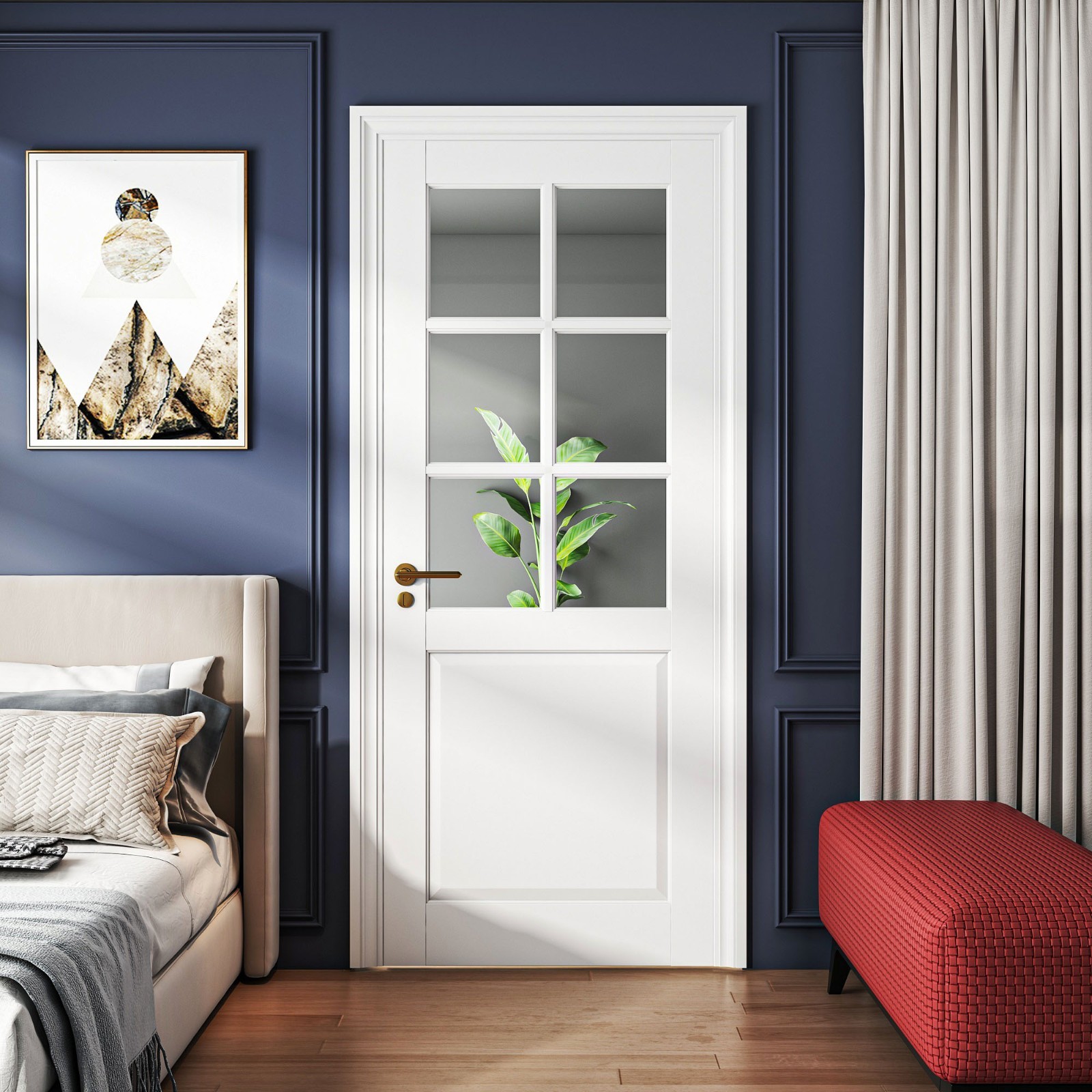 28''x80''White Clear Glass French  Interior Door Preassembled Shaker for Bedroom
