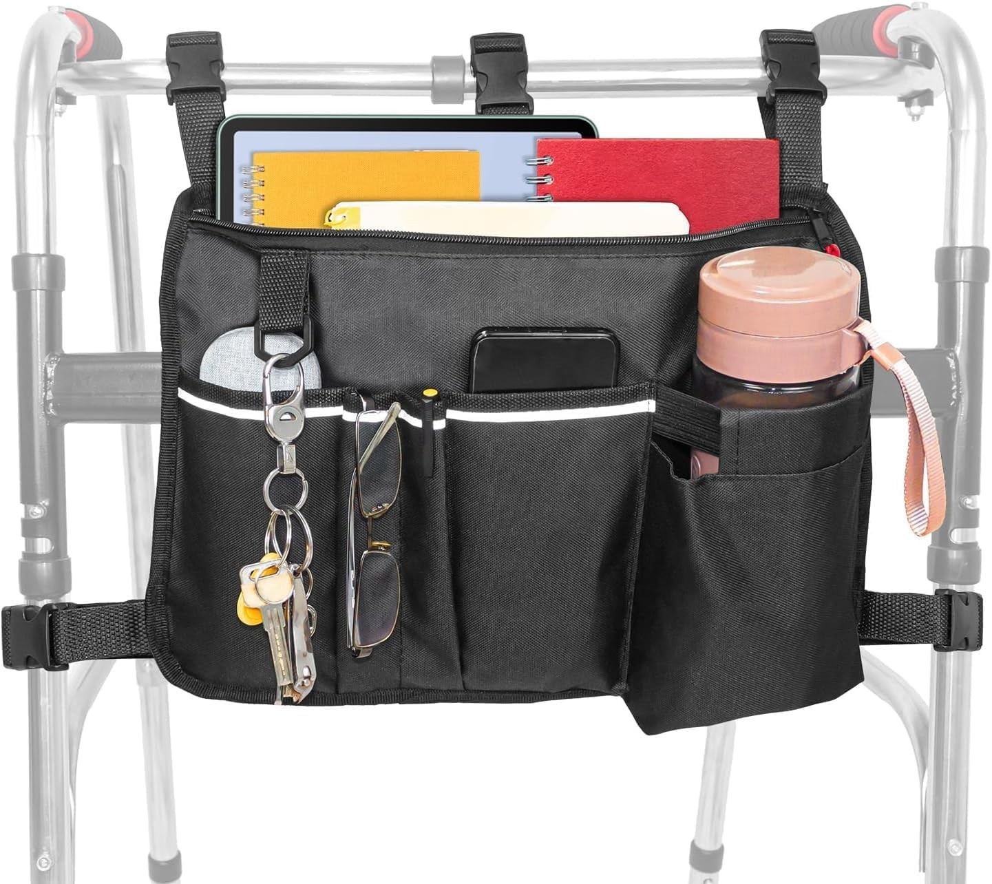 Large Walker Bag Organizer with Cup Holder Storage Pouch for Rollator Bag