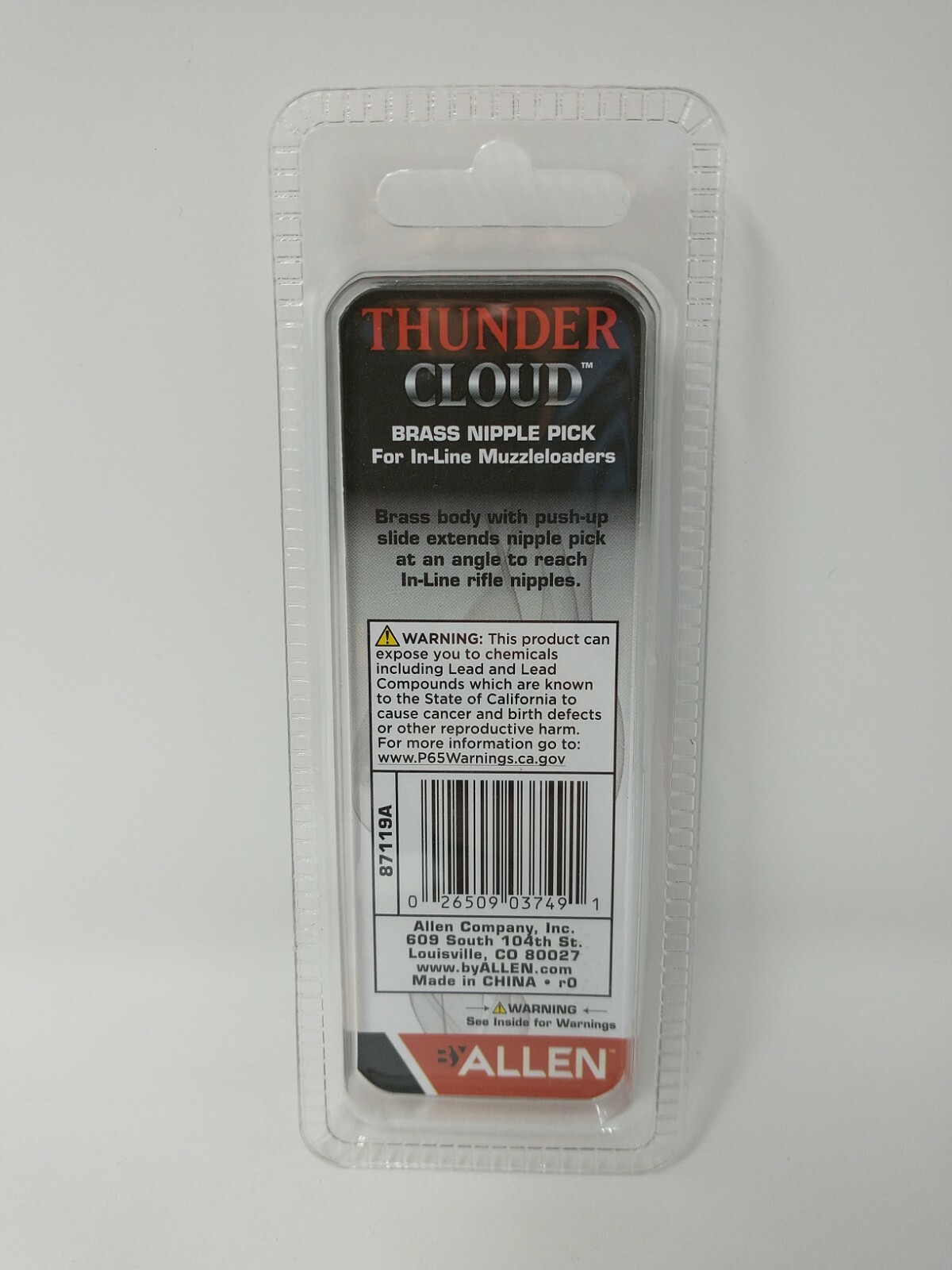 Thunder Cloud Brass Nipple Pick By Allen For In-line Muzzleloaders