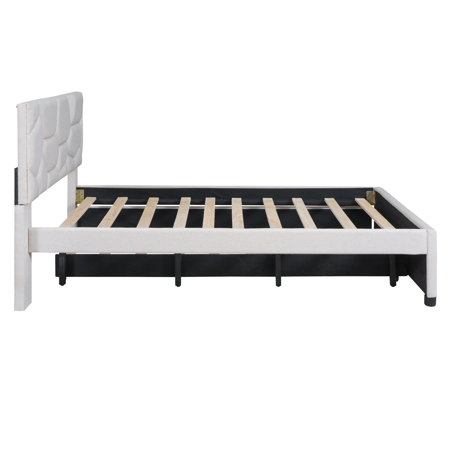 Full/Queen Size Bed Frame Upholstered Platform Bed w/ Headboard Beige/Gray US