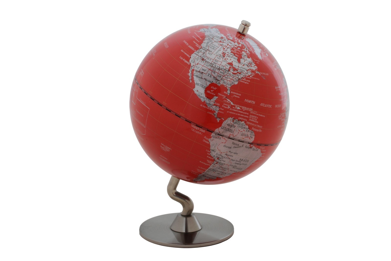 5" 2 Tone Revolving World Globe Table Top Red & Silver Modern Style New